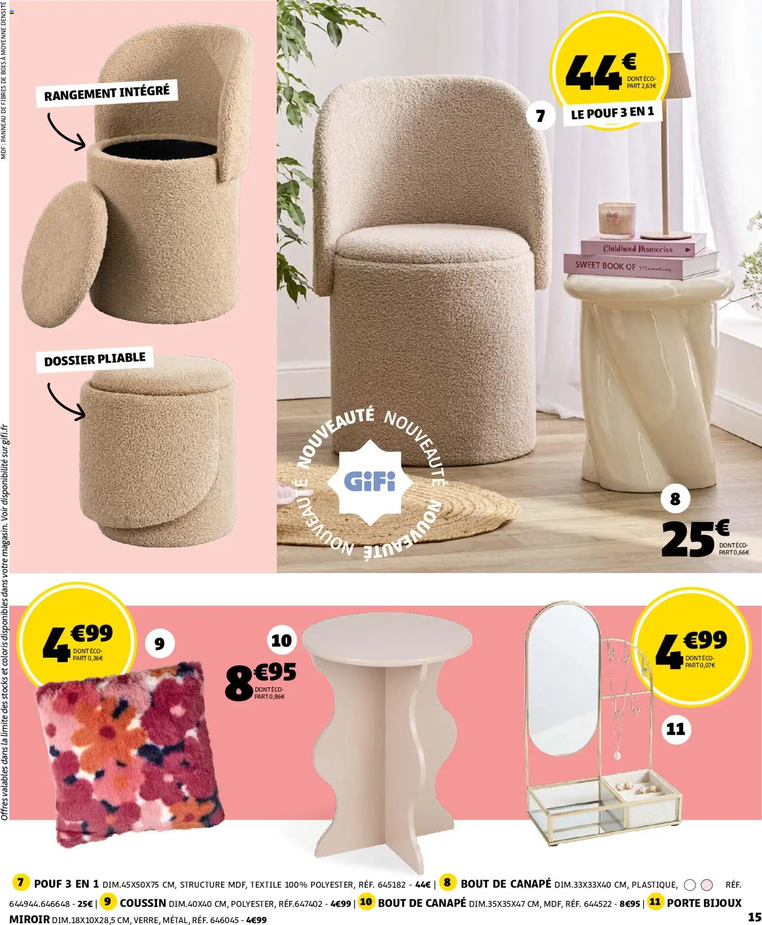 {H1} | Page: 15 | Produits: Porte bijoux, Porte, Pouf, Miroir