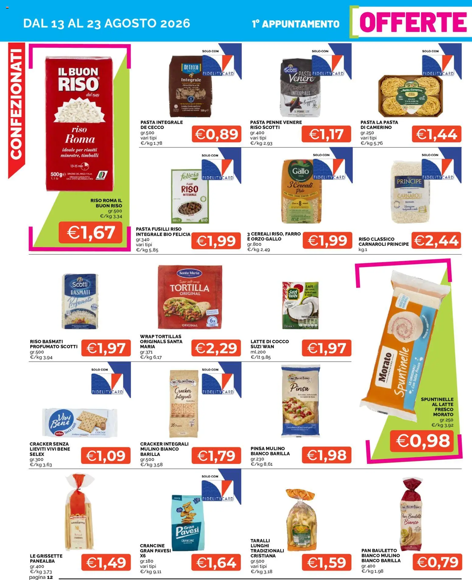 Volantino Mercatò del 13/08/2026 | Pagina: 12 | Prodotti: De Cecco, Latte, Barilla, Taralli