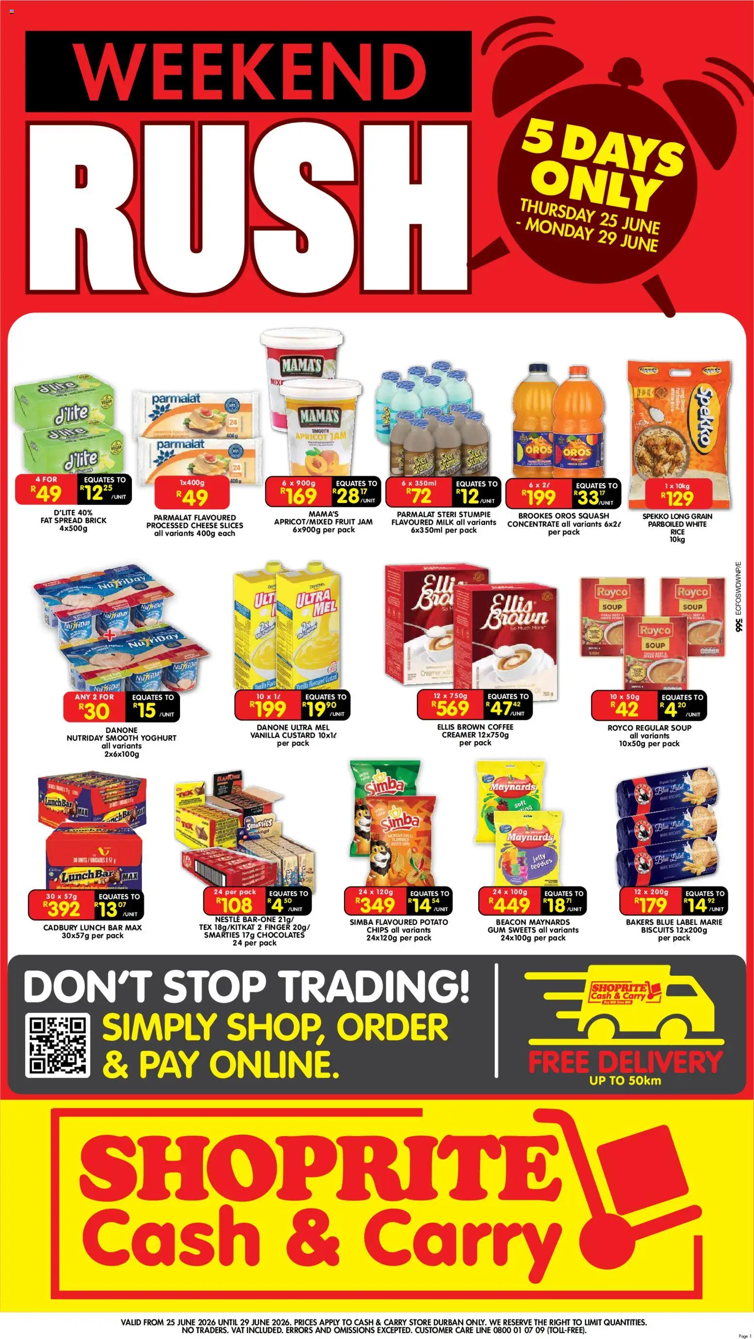 New Shoprite catalogue – valid from 25/06/2026 | Page: 1 | Products: Sweets, Squash, Rice, Chips