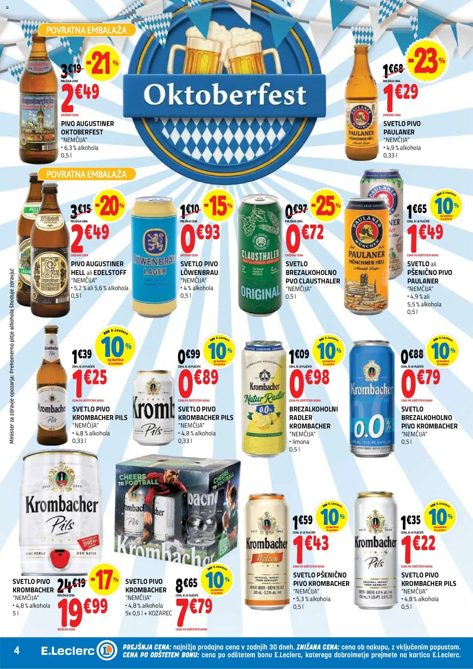 Novi E.leclerc katalog ponudbe – veljaven od 16.09.2026 | Stran: 4 | Izdelki: Kozarec, Radler, Pivo, Limona