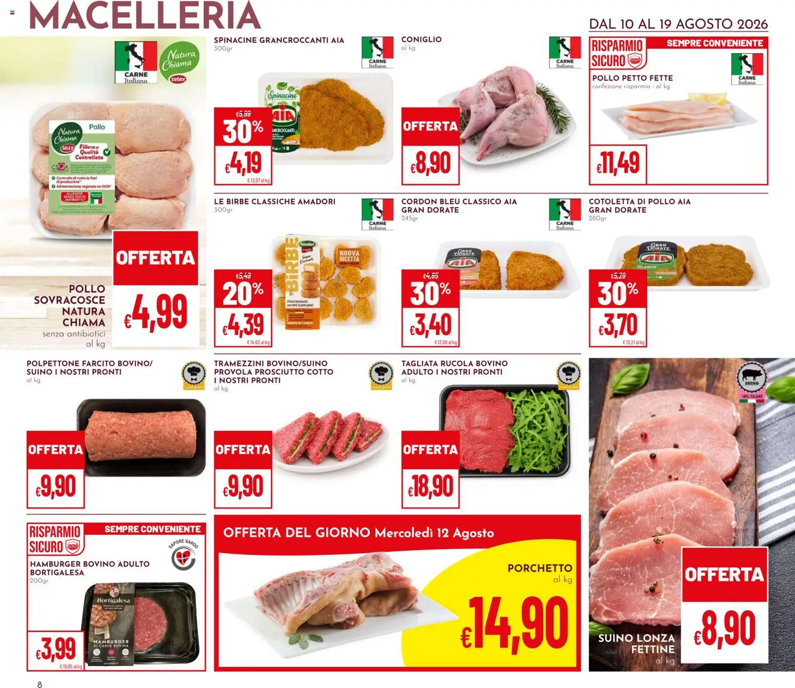 Volantino Pan del 10/08/2026 | Pagina: 8 | Prodotti: Bovino, Suino, Prosciutto, Provola