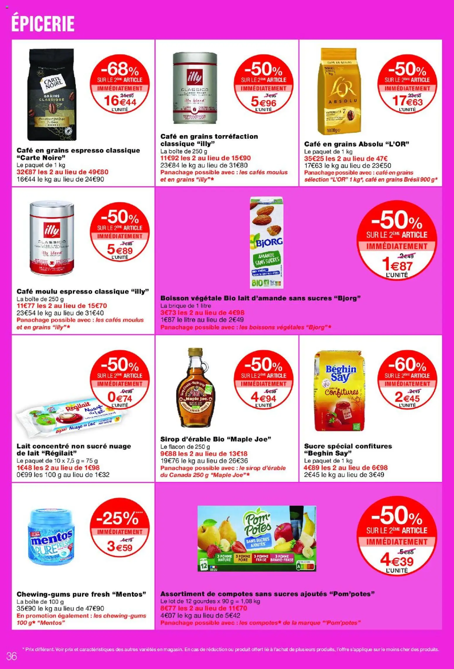 {H1} | Page: 36 | Produits: Sucre, Lait d'amande, Pomme, Café en grains