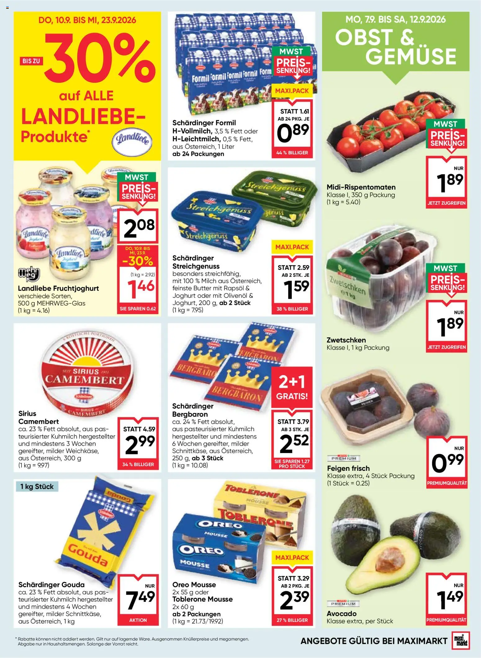 Maximarkt Flugblatt gültig ab 10.09.2026 | Seite: 9 | Produkte: Obst, Feigen, Milch, Joghurt