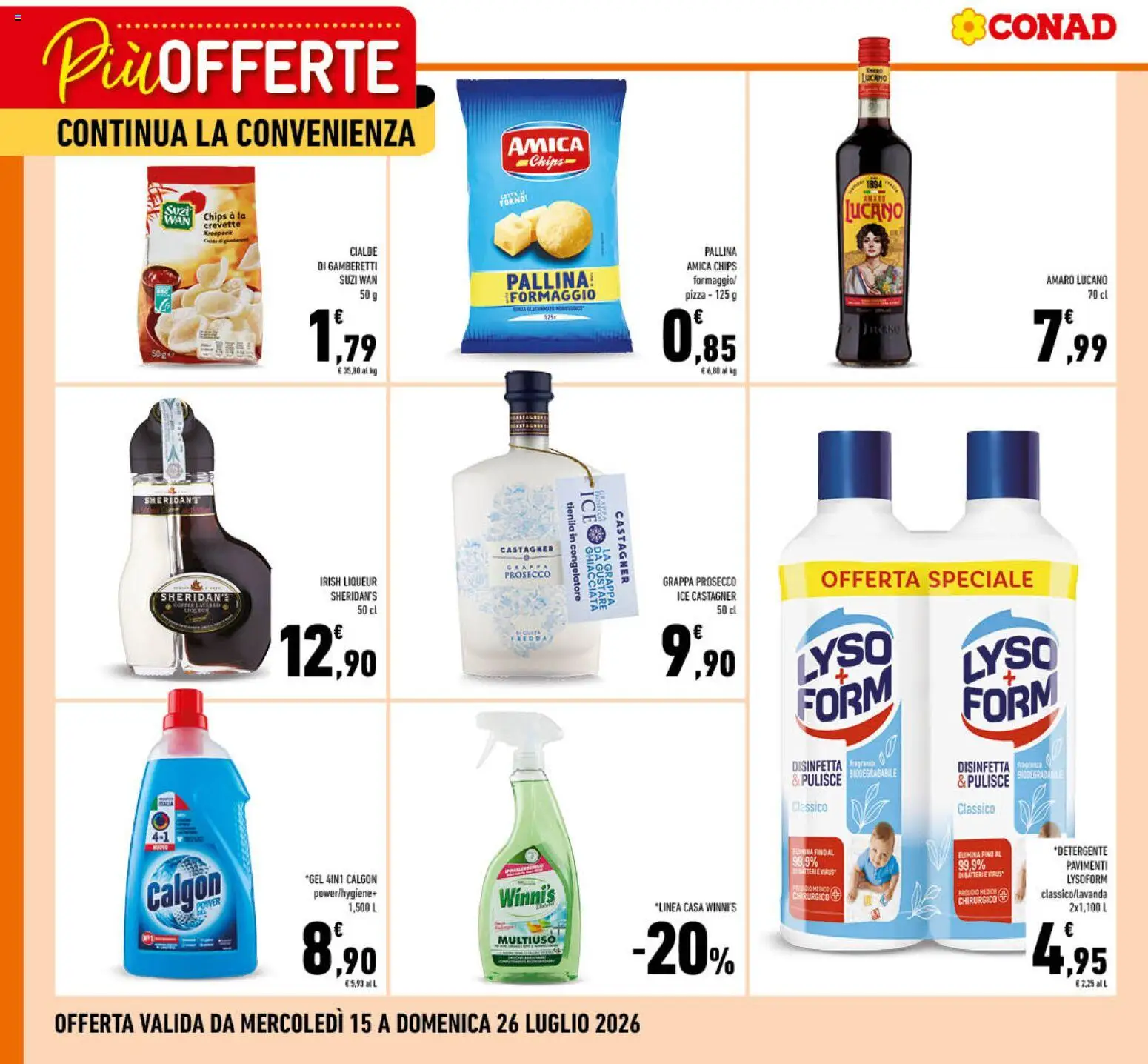 Volantino Conad del 15/07/2026 | Pagina: 2 | Prodotti: Congelatore, Grappa, Gamberetti, Amaro