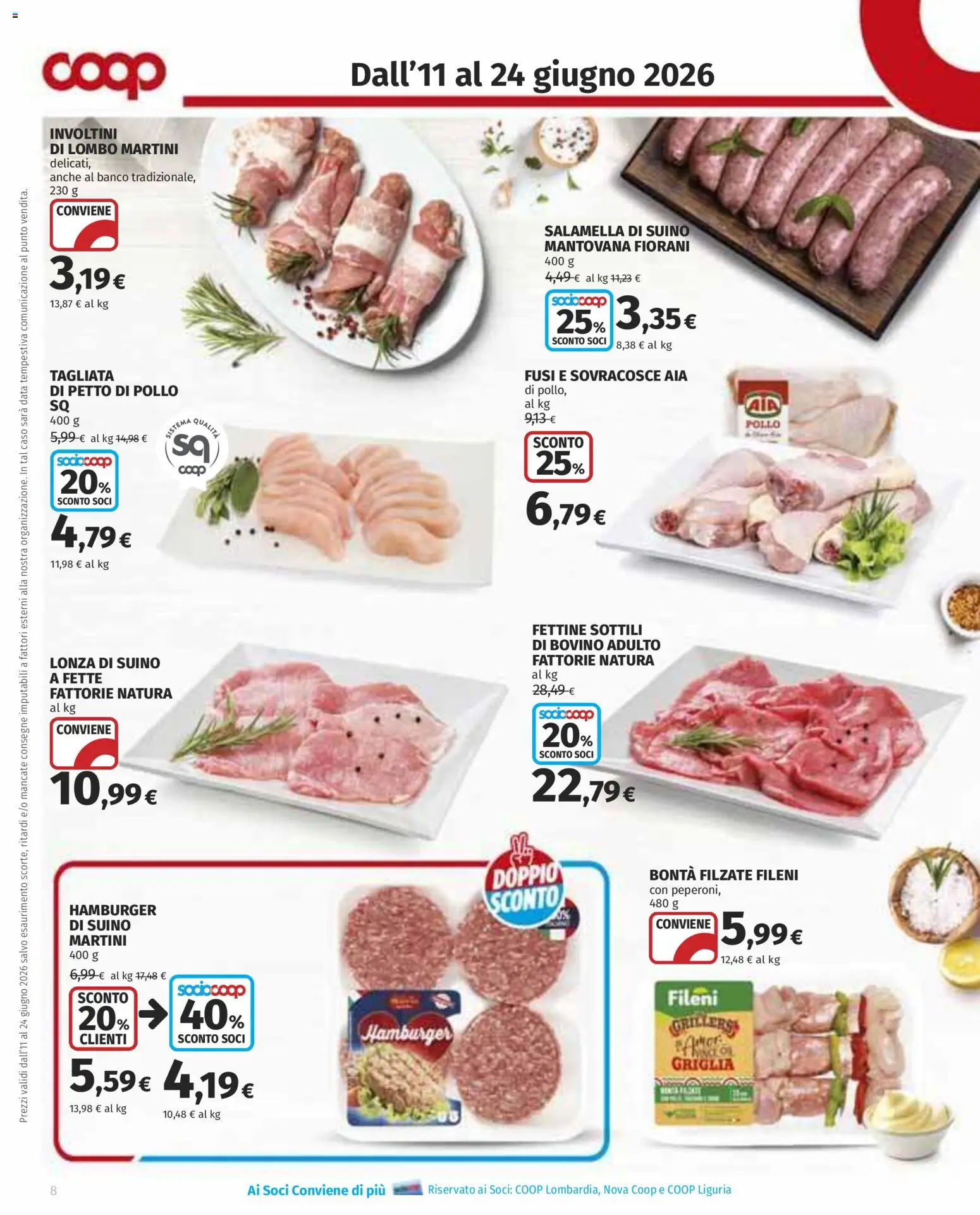 Volantino COOP del 11.06.2026 | Pagina: 8 | Prodotti: Petto di Pollo, Pollo, Data, Hamburger