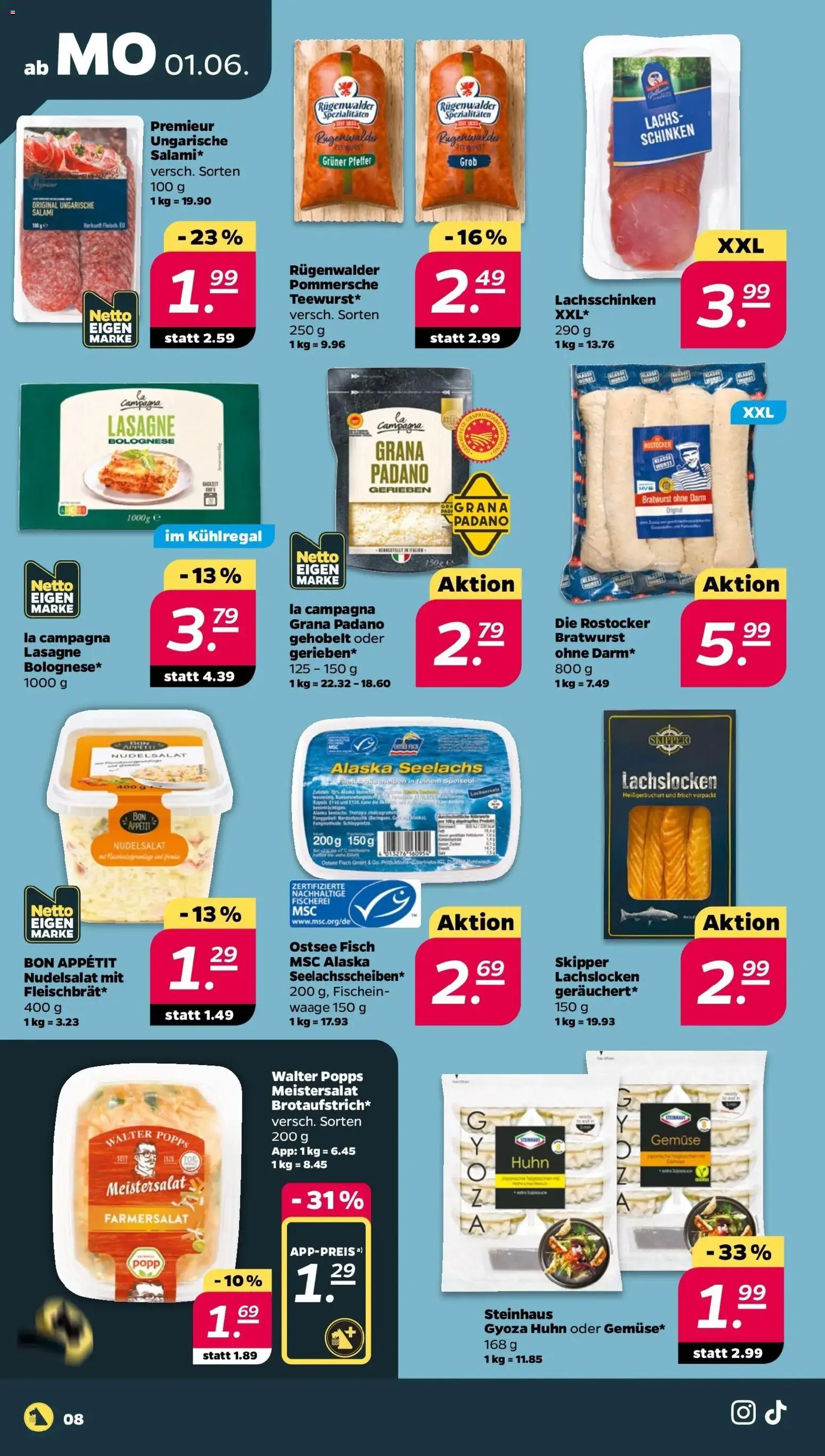 Netto Prospekt – gültig ab 01.06.2026 | Seite: 8 | Produkte: Lachs, Gemüse, Salami, Schinken