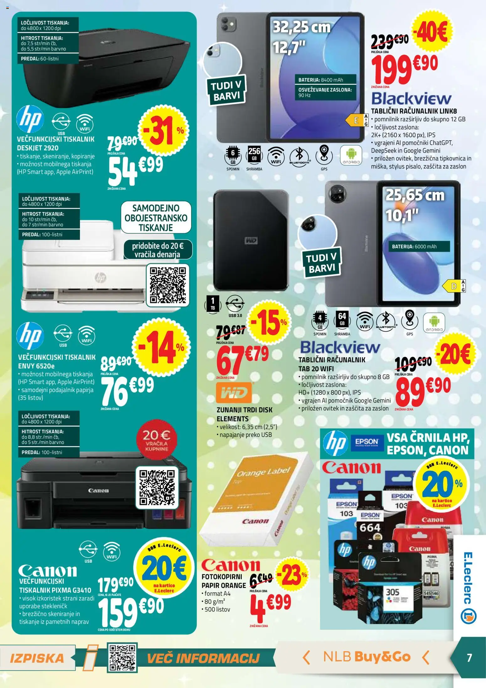 Novi E.leclerc katalog ponudbe – veljaven od 20.05.2026 | Stran: 7 | Izdelki: Racunalnik, Tiskalnik, Disk, Usb