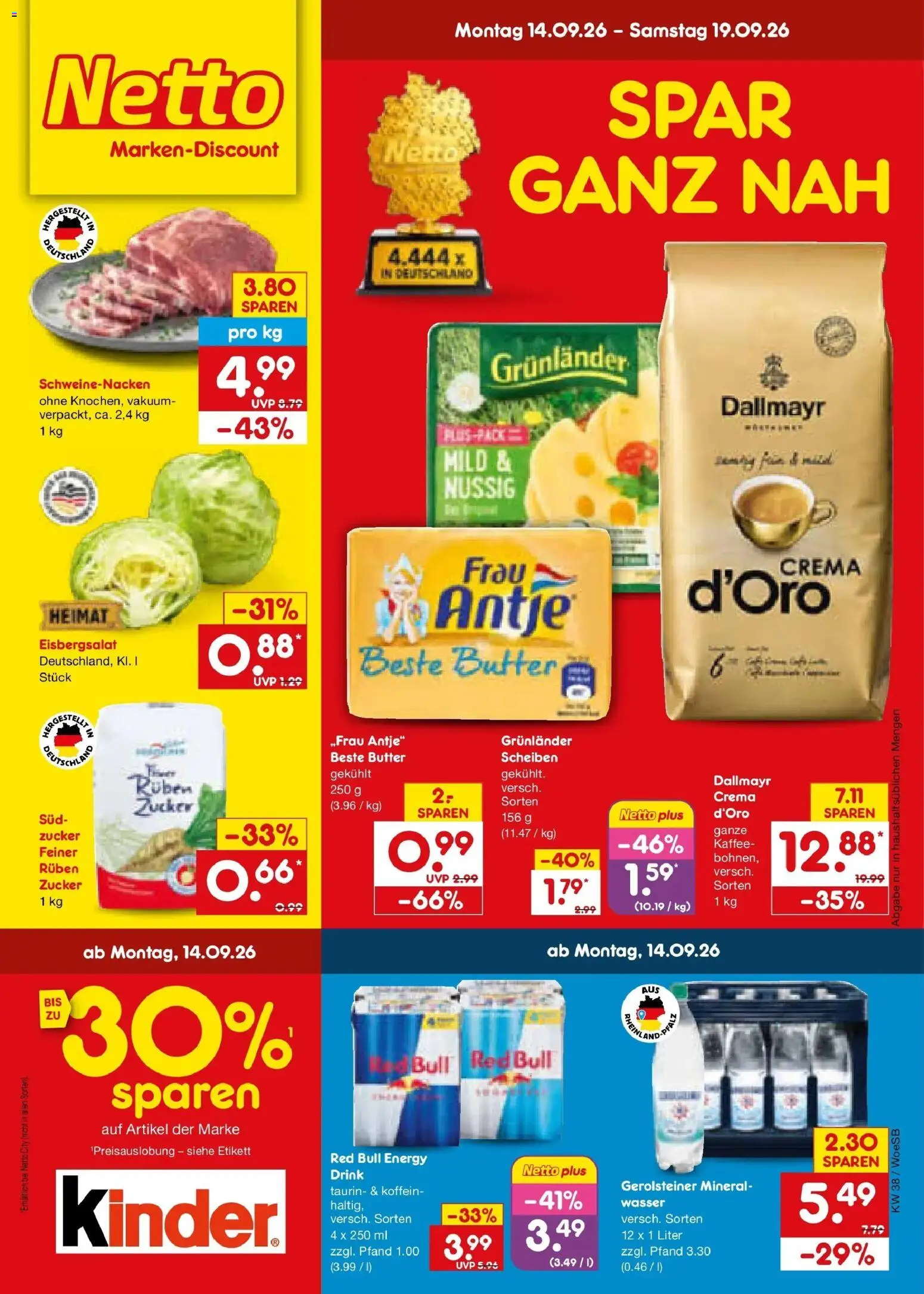 Netto Marken-Discount Prospekt Leonberg – gültig ab 14.09.2026 | Seite: 1 | Produkte: Red bull, Eisbergsalat, Wasser, Zucker