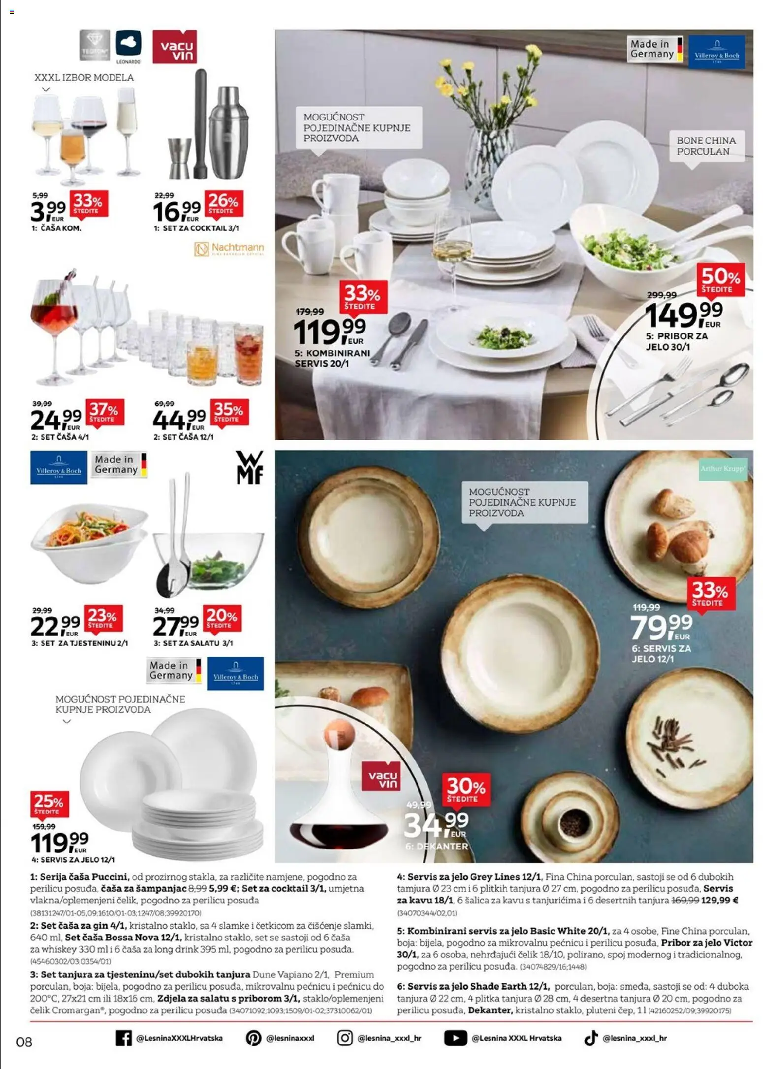 Lesnina katalog | vrijedi od 10.09.2026 | Stranica: 8 | Proizvodi: Set tanjura, Gin, Šalica, Pribor za jelo