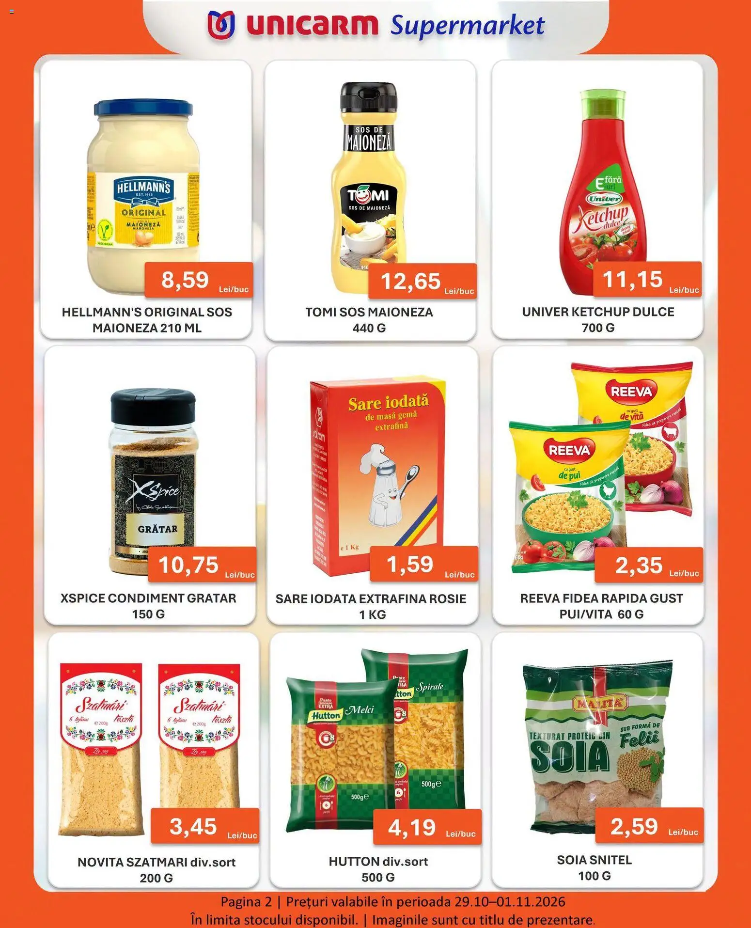 Noul catalog Unicarm – valabil de la 29.10.2026 | Pagină: 2 | Produse: Grătar, Gin, Maioneză, Sos