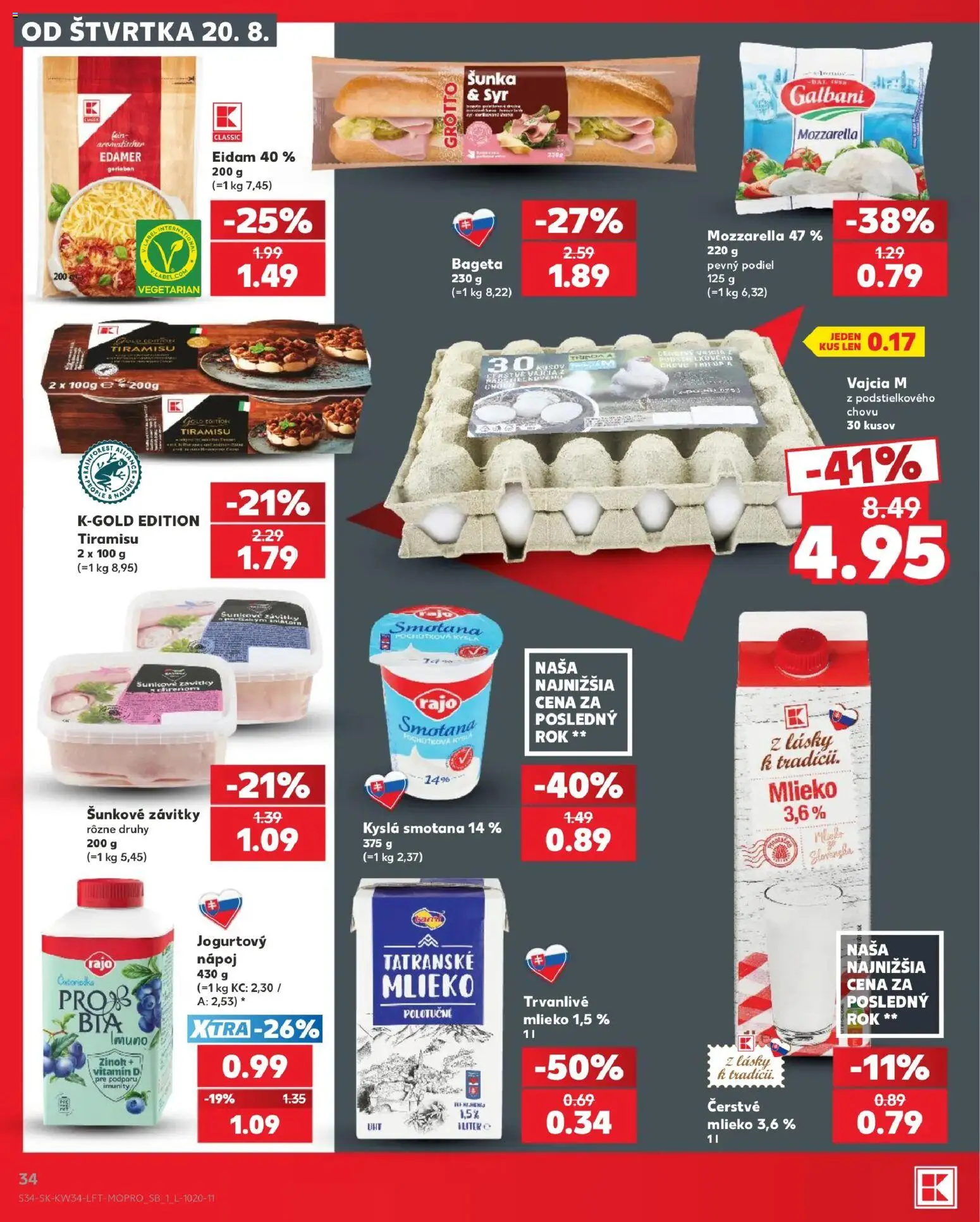 Kaufland SK akciós ujság - amely érvényes a következő dátumtól: 2026.08.20. | Oldal: 34 | Termékek: Mozzarella, Tiramisu, Vitamin, Vitamin d