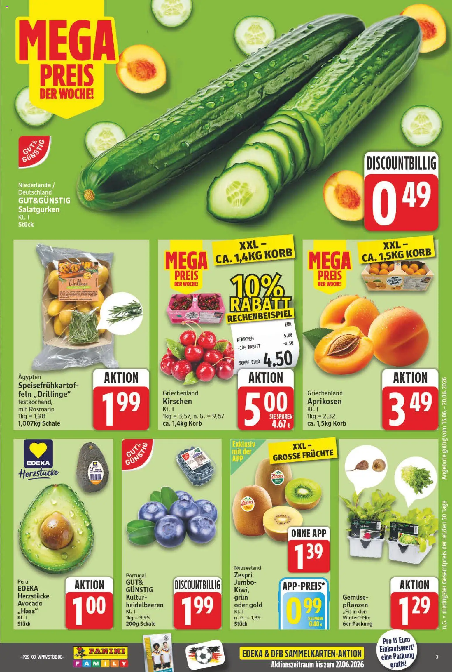 NP Discount Prospekt – gültig ab 15.06.2026 | Seite: 3 | Produkte: Korb, Heidelbeeren, Avocado, Gemüse