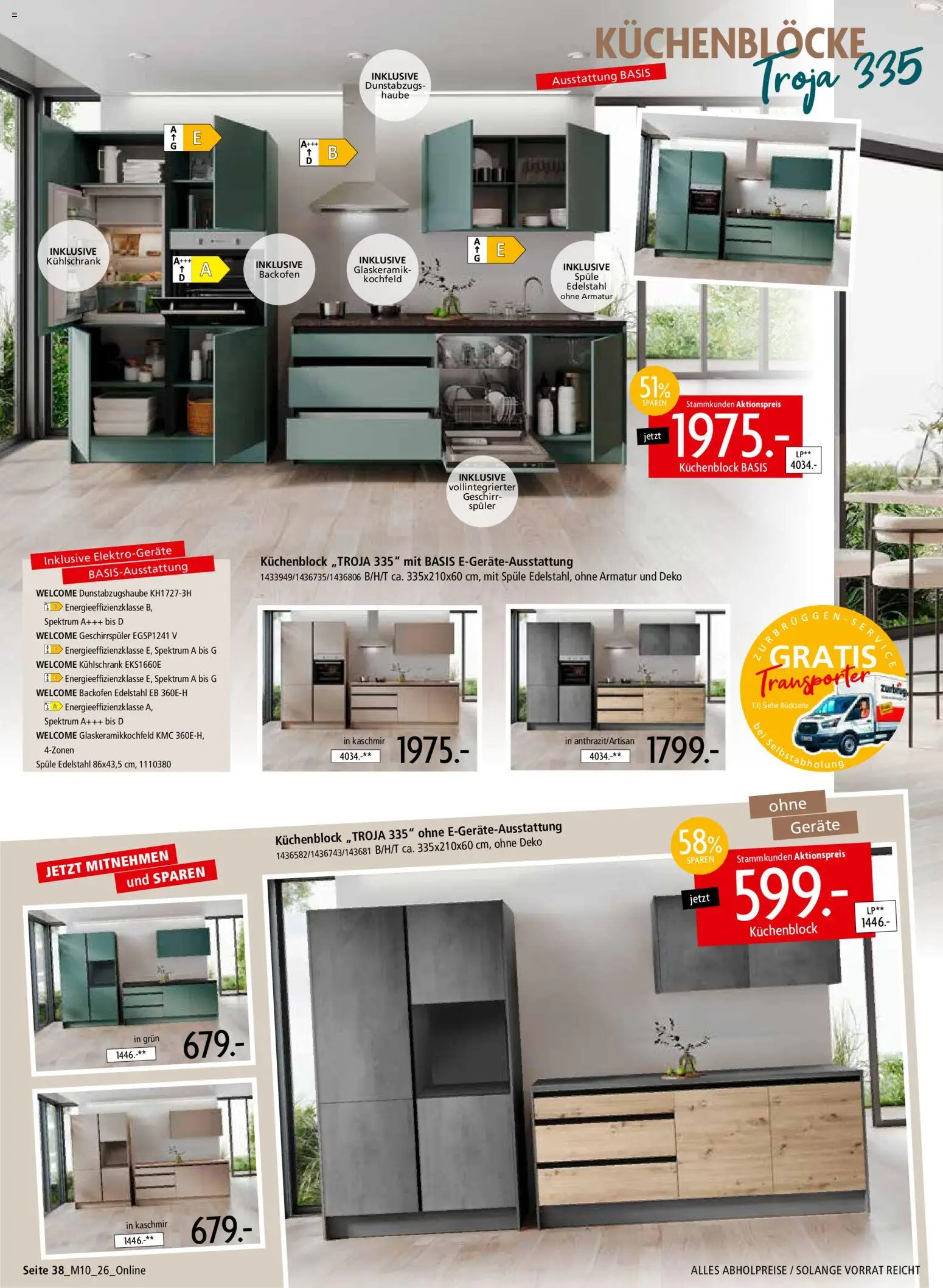 Zurbrüggen Mitnahme Möbel – gültig ab 08.08.2026 | Seite: 40 | Produkte: Küchenblock, Kochfeld, Armatur, Backofen