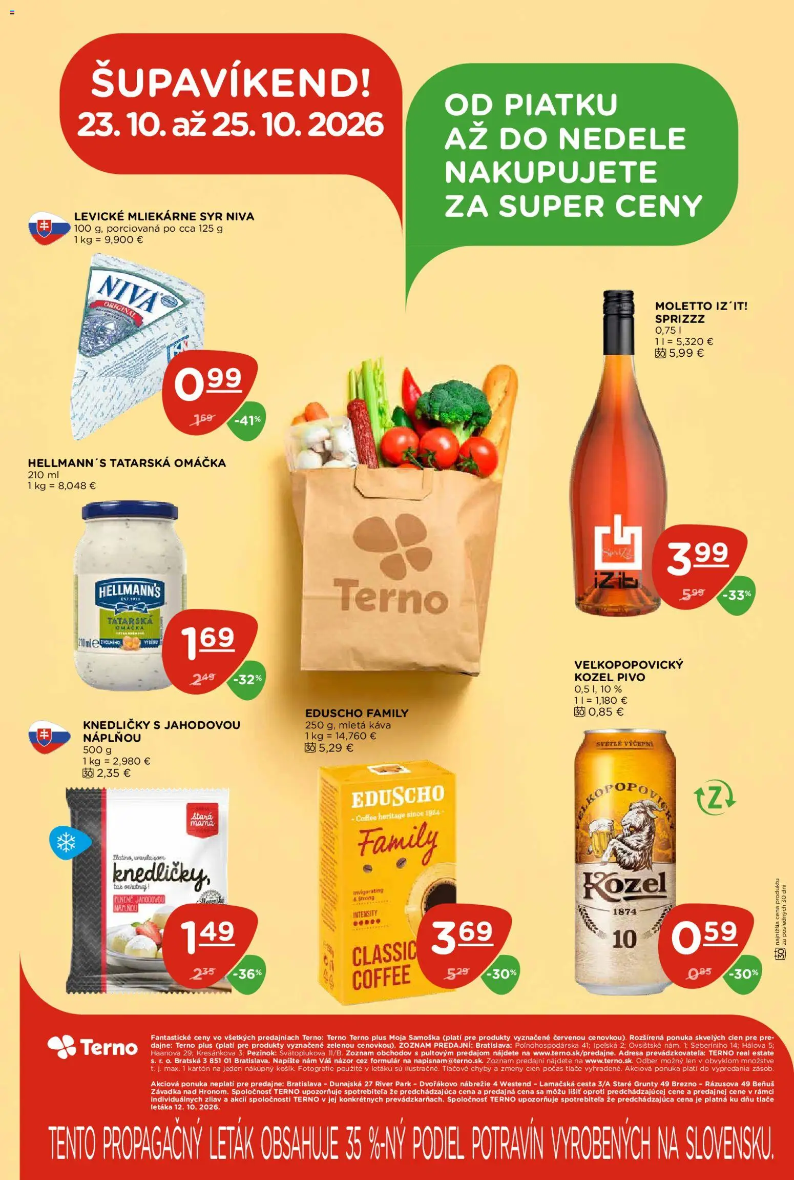 Nové Terno akcie – leták je platný od 22.10.2026 | Strana: 27 | Produkty: Pivo, Káva, Tatárska omáčka, Mletá káva