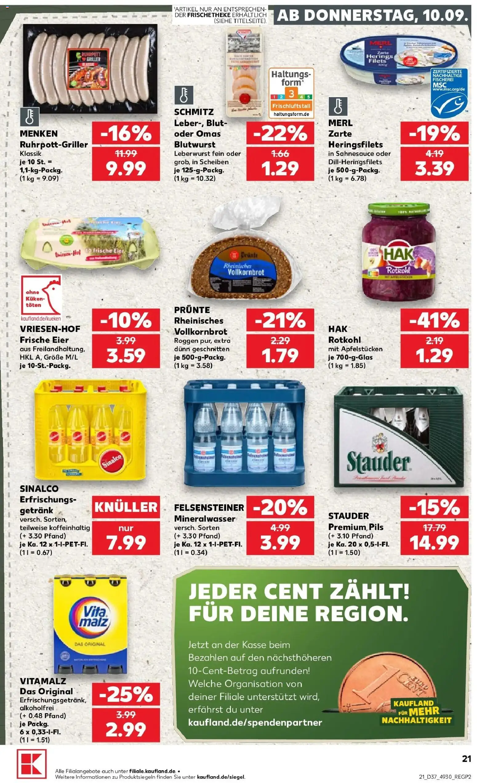 Prospekt Kaufland ab 10.09.2026 » Angebote Online zum Blättern | Seite: 21 | Produkte: Sinalco, Rotkohl, Eier, Mineralwasser