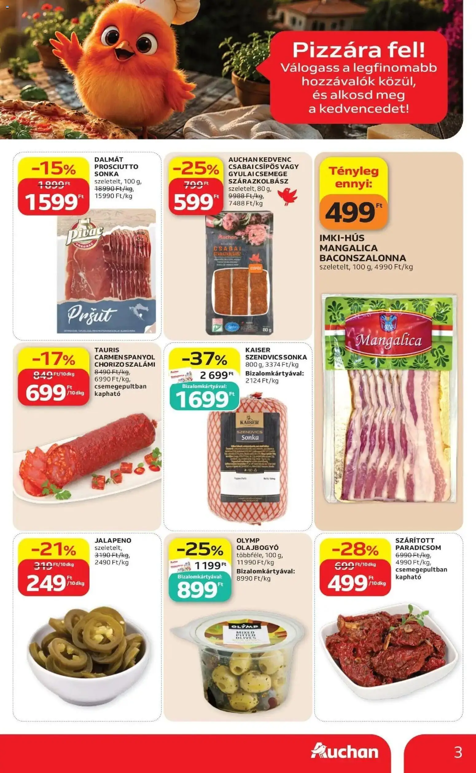 Auchan akciós ujság - amely érvényes a következő dátumtól: 2026.07.09. | Oldal: 3 | Termékek: Csemege, Szalámi, Paradicsom, Jalapeno