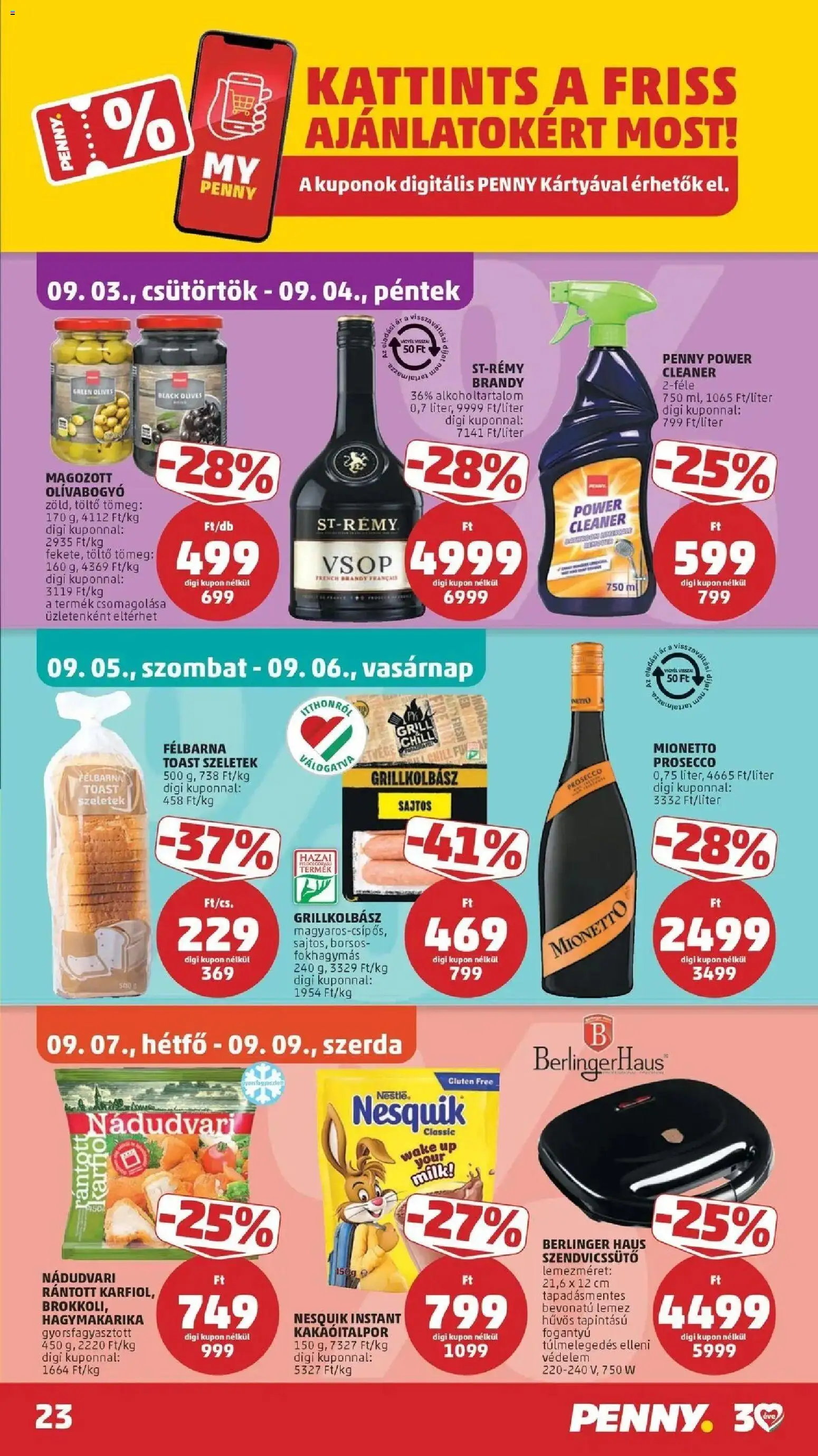 PENNY akciós ujság - amely érvényes a következő dátumtól: 2026.09.03. | Oldal: 23 | Termékek: Grillkolbász, Prosecco, Grill, Töltő