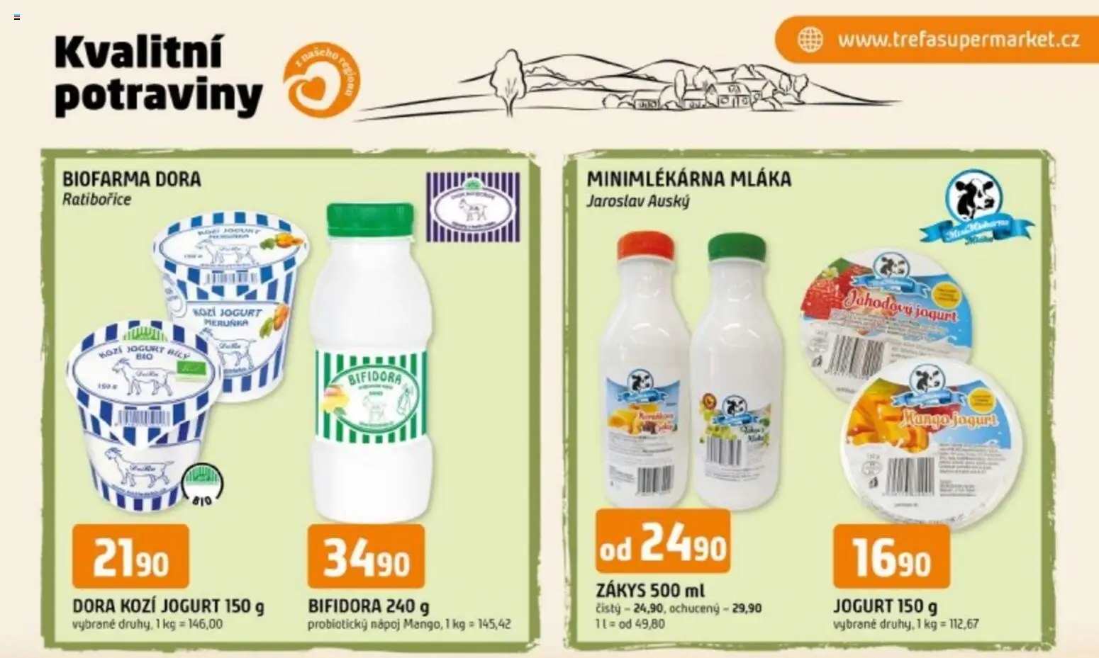 Trefa leták - Kvalitní potraviny z našeho regionu od 03.06.2026 | Strana: 1 | Produkty: Mango, Jogurt, Potraviny, Kozí jogurt