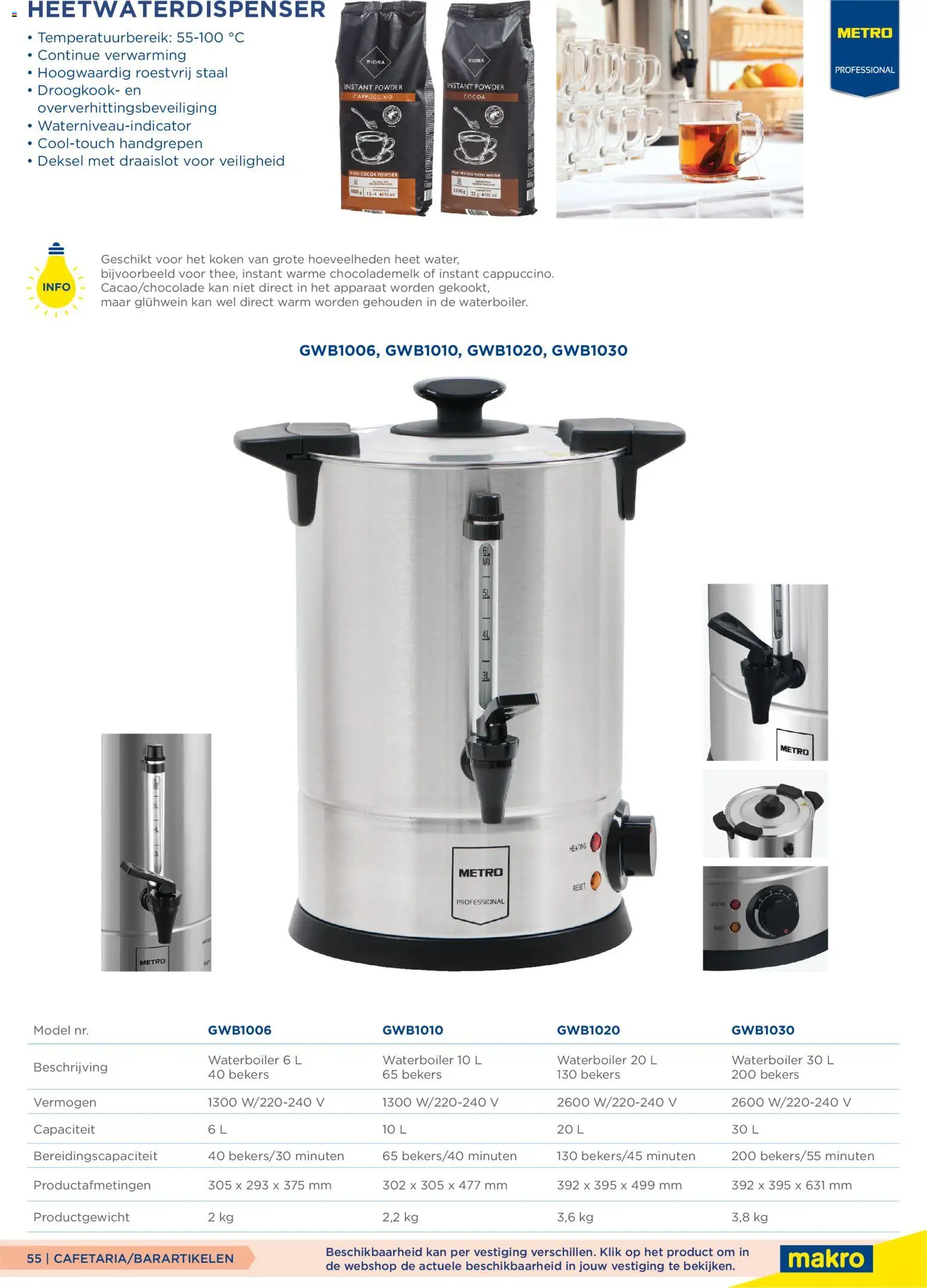 {H1} | Pagina: 55 | Producten: Kan, Warme chocolademelk, Water, Cappuccino