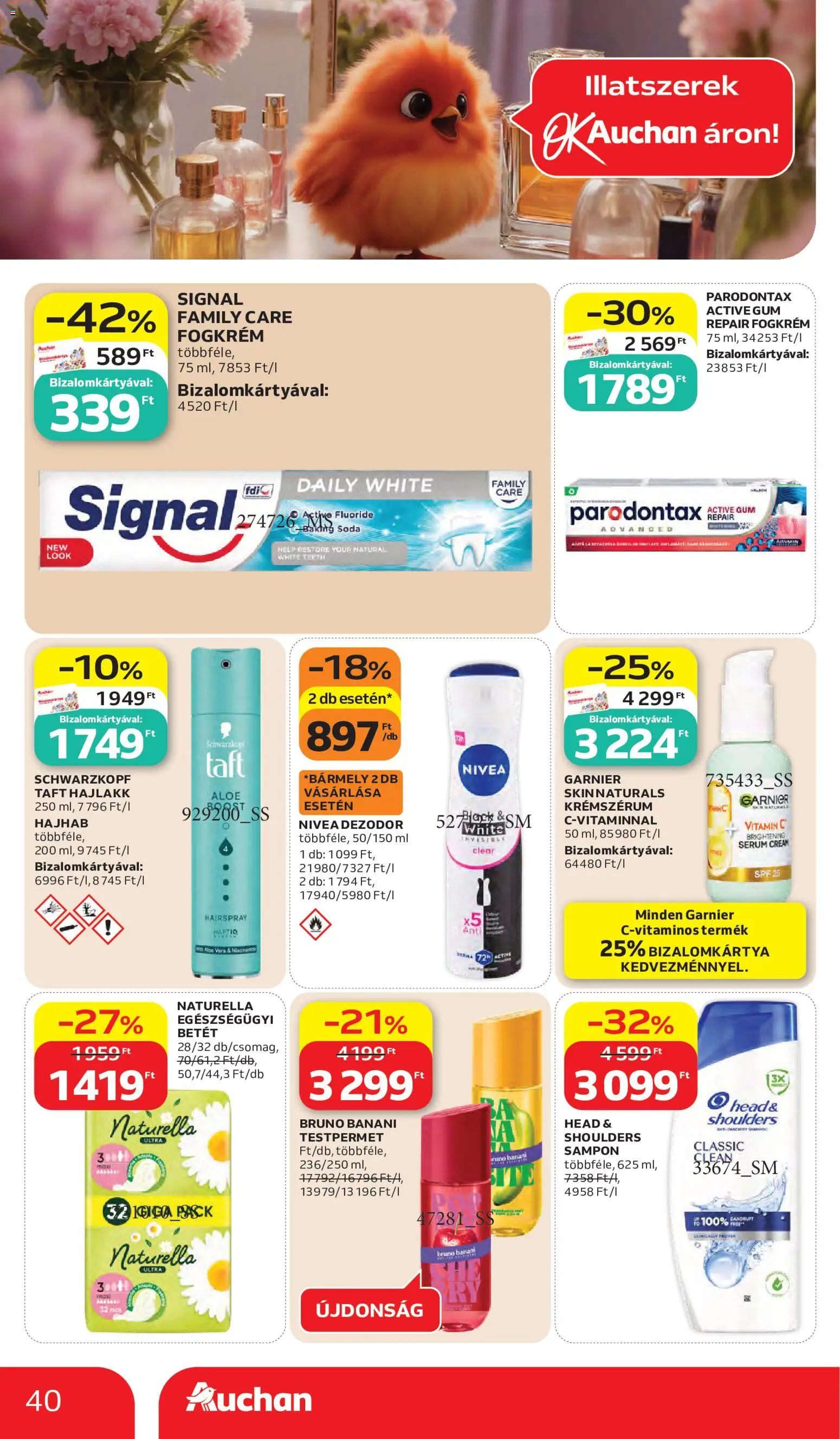 Auchan akciós ujság - amely érvényes a következő dátumtól: 28.05.2026 | Oldal: 40 | Termékek: Hajhab, Sampon, Dezodor, Fogkrém