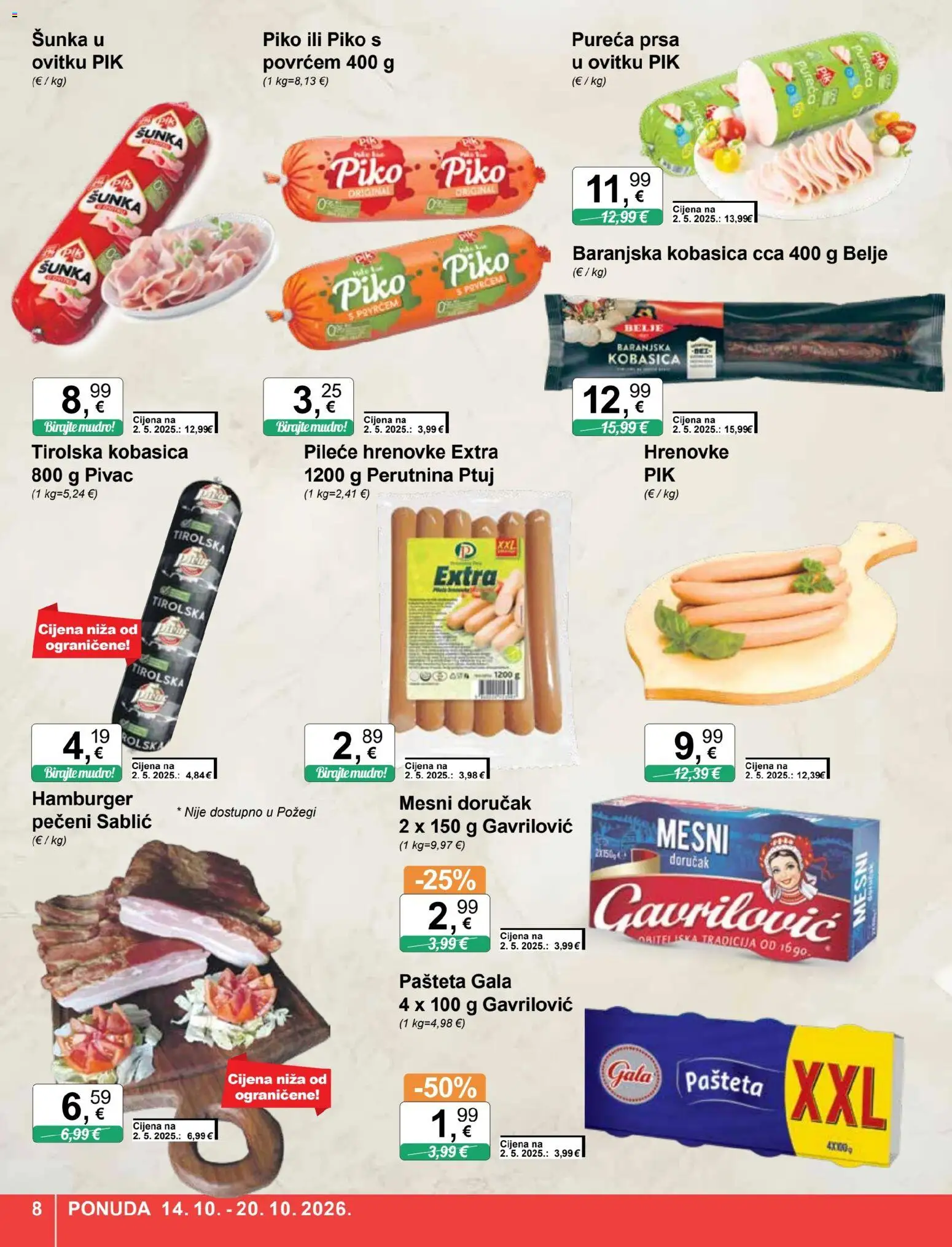 KTC katalog | vrijedi od 14.10.2026 | Stranica: 8 | Proizvodi: Pureća prsa, Šunka, Hrenovke, Hamburger