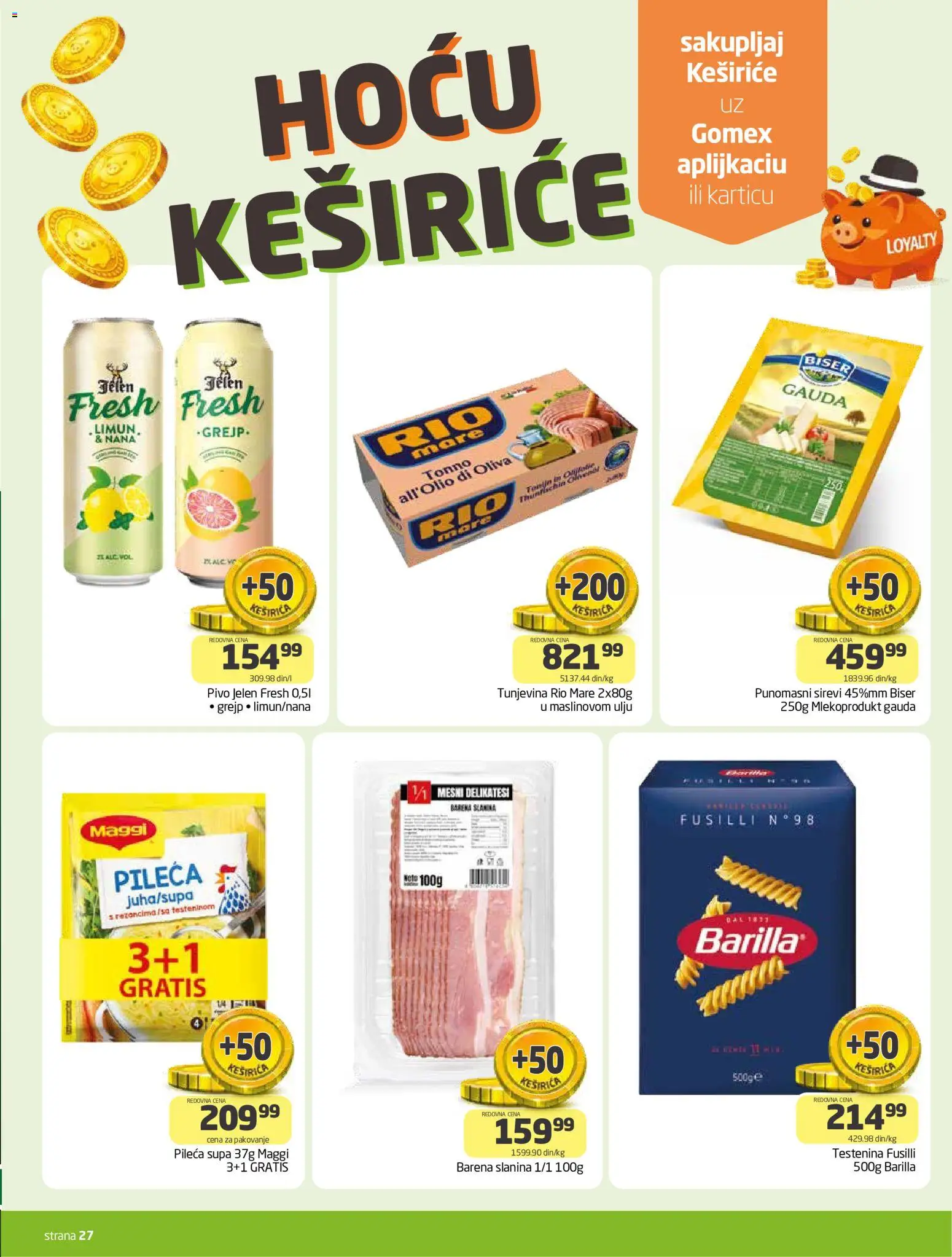 Gomex katalog - važi od 30.09.2026 | Strana: 27 | Proizvode: Barilla, Pakovanje, Grejp, Slanina