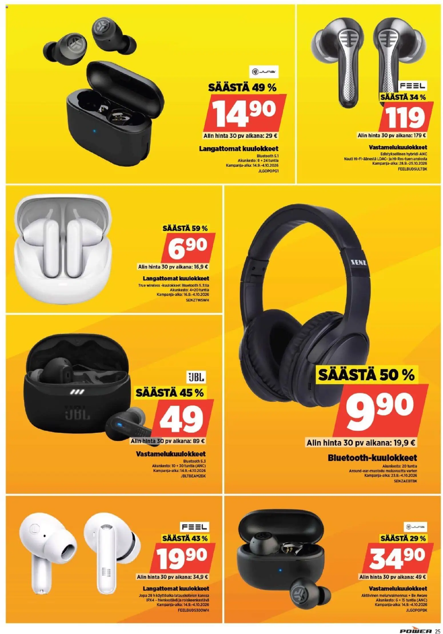 Power tarjoukset – voimassa 28/09/2026 alkaen | Sivu: 25 | Tuotteet: Vastamelukuulokkeet, Langattomat kuulokkeet, Kuulokkeet