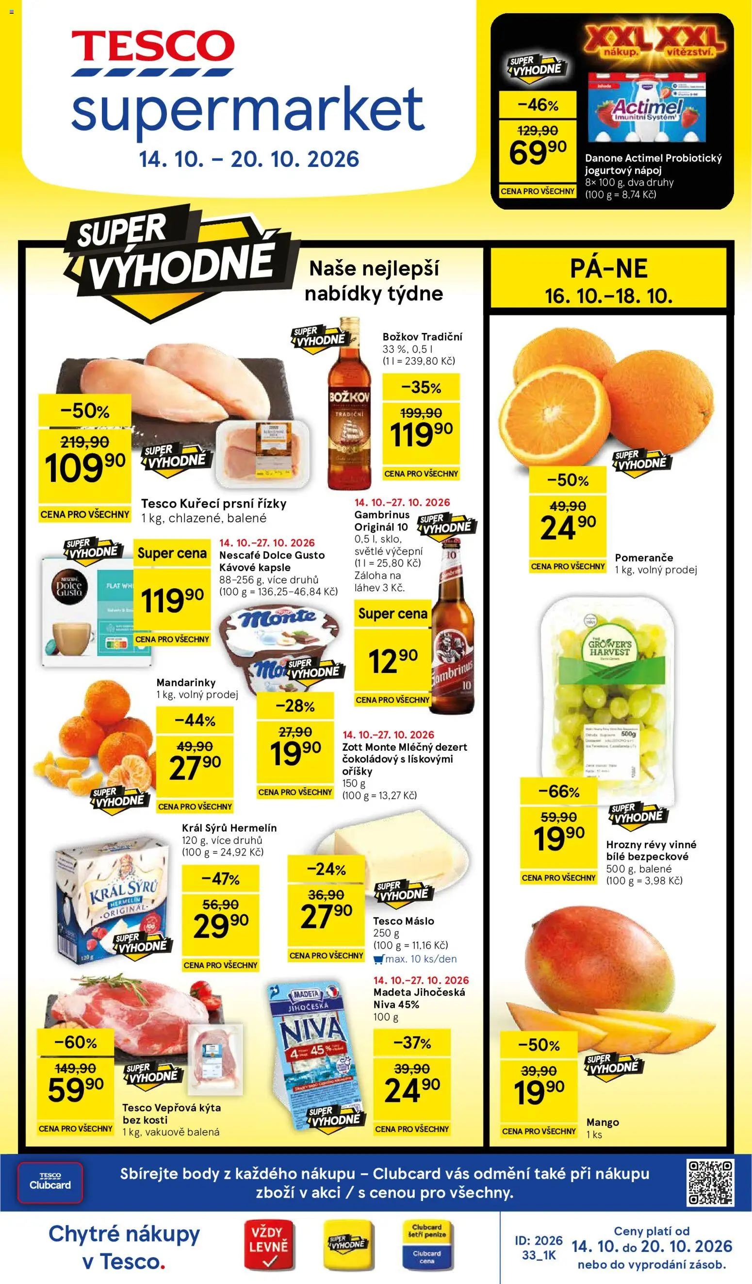 Tesco leták - Supermarket od 14.10.2026 | Strana: 1 | Produkty: Nescafé Dolce Gusto, Actimel, Niva, Dezert