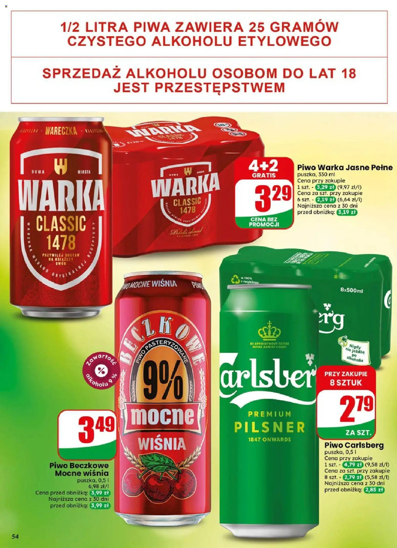 Dino gazetka od 19.08.2026 | Strona: 54 | Produkty: Carlsberg, Warka, Piwo Warka, Piwo