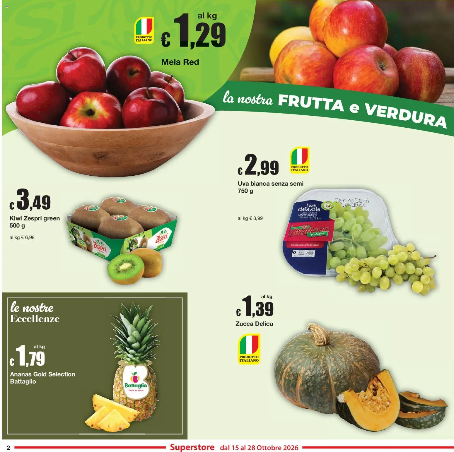 Volantino Sì con Te del 15/10/2026 | Pagina: 2 | Prodotti: Kiwi, Frutta, Zucca, Uva