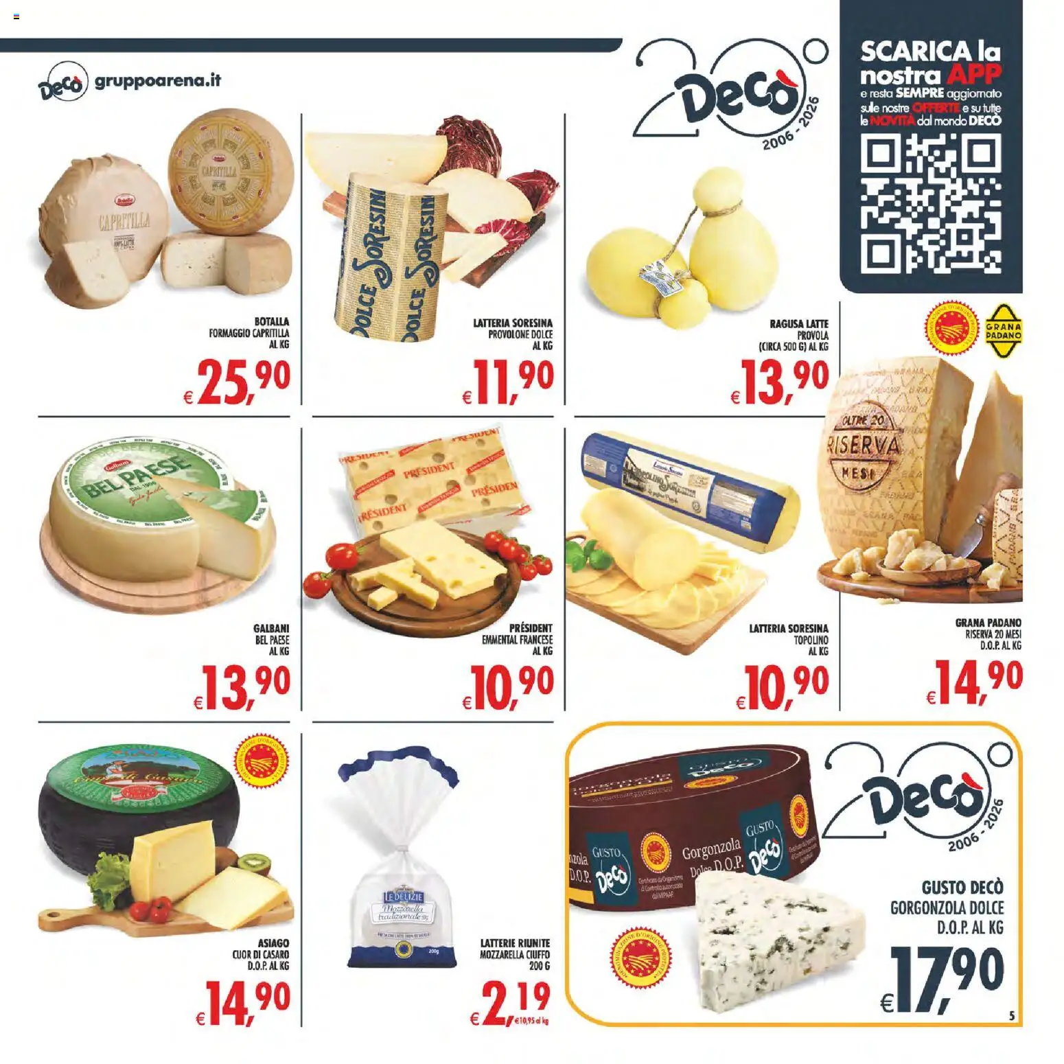 Volantino Decò del 01/09/2026 | Pagina: 5 | Prodotti: Provolone, Latte, Gorgonzola, Emmental