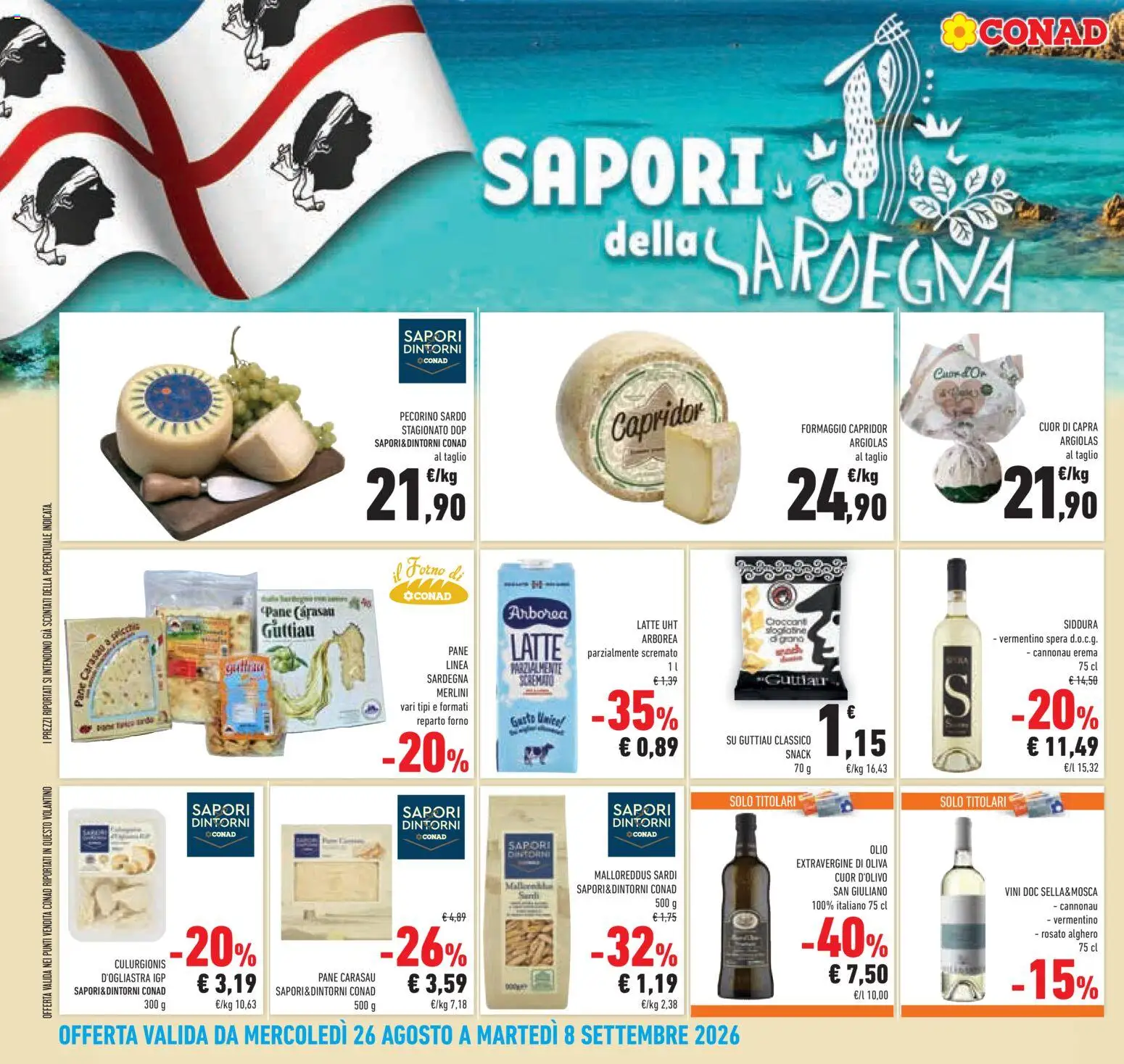 Volantino Conad del 26/08/2026 | Pagina: 16 | Prodotti: Taglio, Latte, Il forno, Pecorino