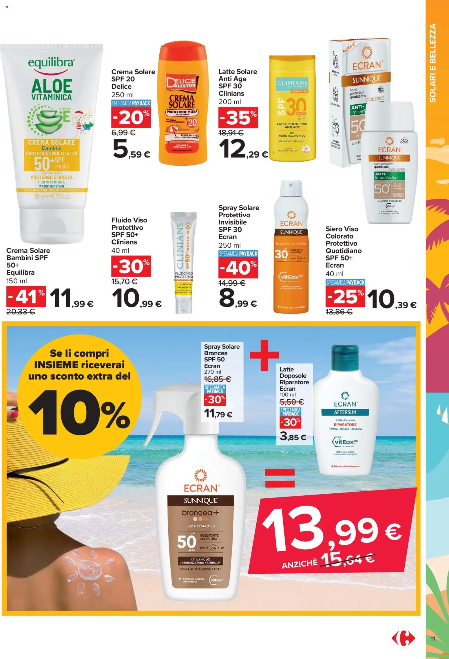 Volantino Carrefour del 01.06.2026 | Pagina: 11 | Prodotti: Crema, Crema solare, Autoabbronzante, Latte