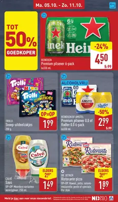 HEINEKEN OF AMSTEL Premium pilsener 0.0 of Radler 0.0 6-pack, Premium pilsener 0.0 of Radler 0.0 6-pack 6x330 ml. - Voorbeeld van een folder van Aldi, geldig van 05-10-2026 | Pagina: 17 | Producten: Bier, Pesto, Mozzarella, Knoflook