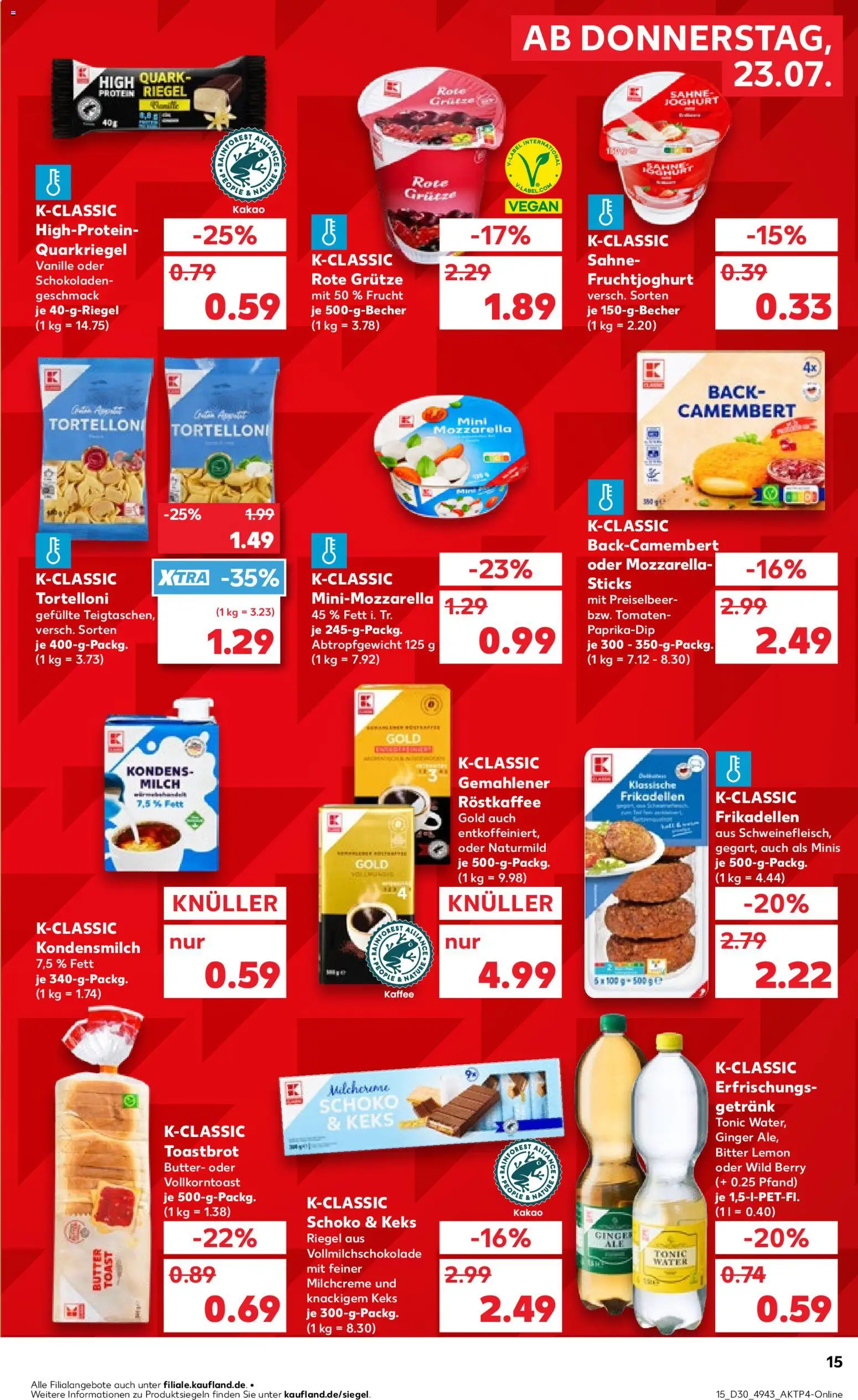 Kaufland Německo leták - Köln od 23.07.2026 | Strana: 15 | Produkty: Tonic Water, Kakao, Mozzarella, Camembert