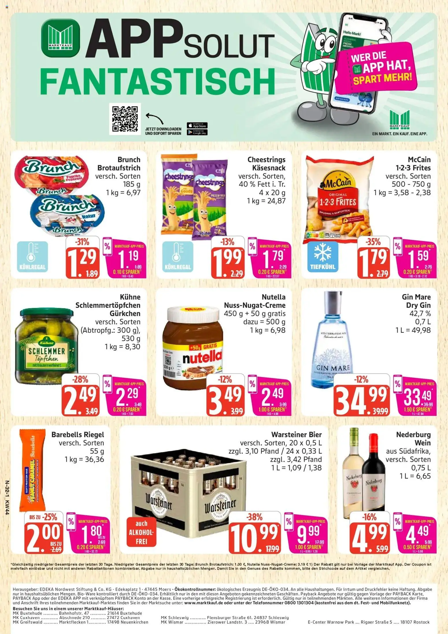 Marktkauf Prospekt Cuxhaven (ab 26.10.2026) » Angebote online | Seite: 32 | Produkte: Nutella, Alkohol, Warsteiner, Gin