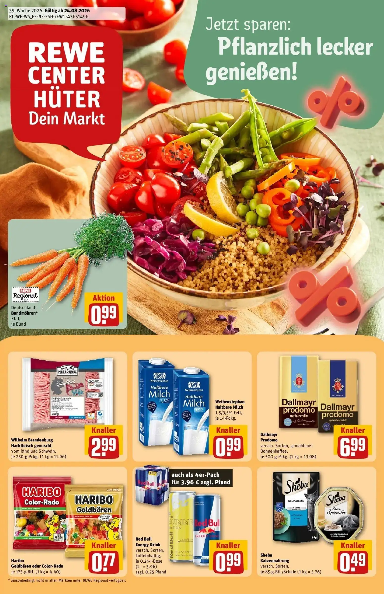 REWE Prospekt ab 24.08.2026 zum Blättern » Angebote | Seite: 1 | Produkte: Milch, Haltbare milch, Dallmayr, Hackfleisch
