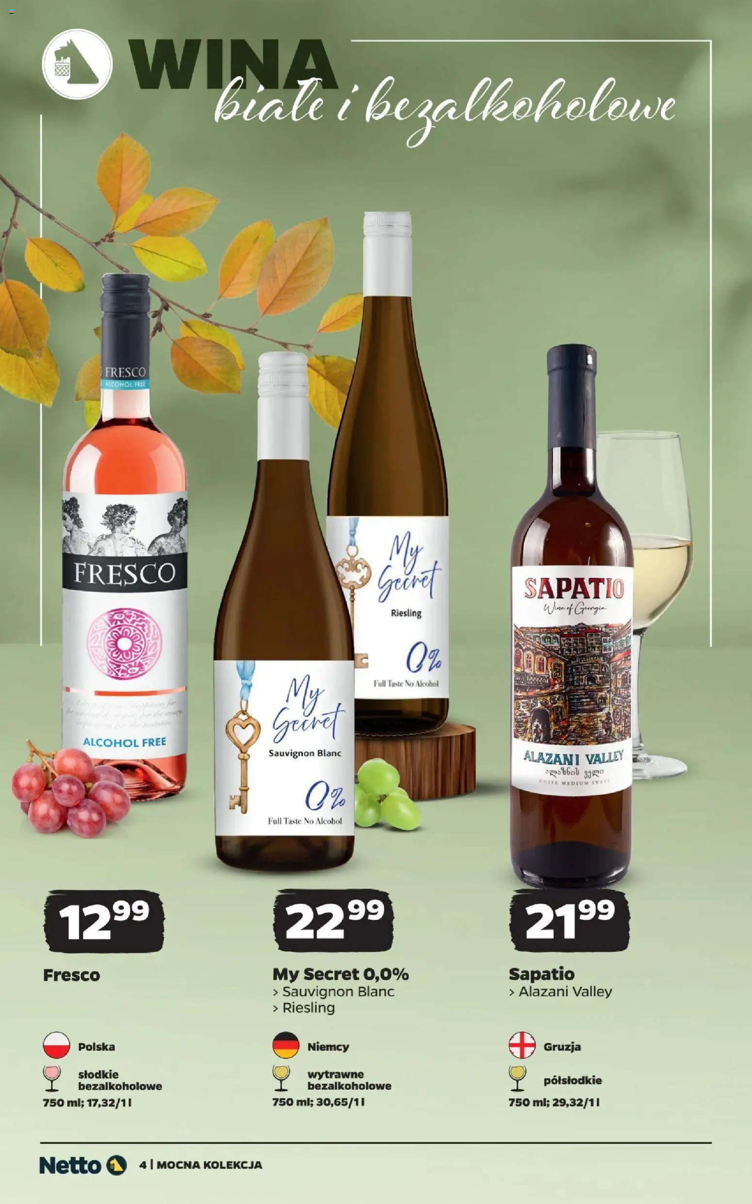 Netto gazetka - Mocna Kolekcja od 12.10.2026 | Strona: 4 | Produkty: Wina białe, Alazani Valley, Fresco, Sauvignon Blanc
