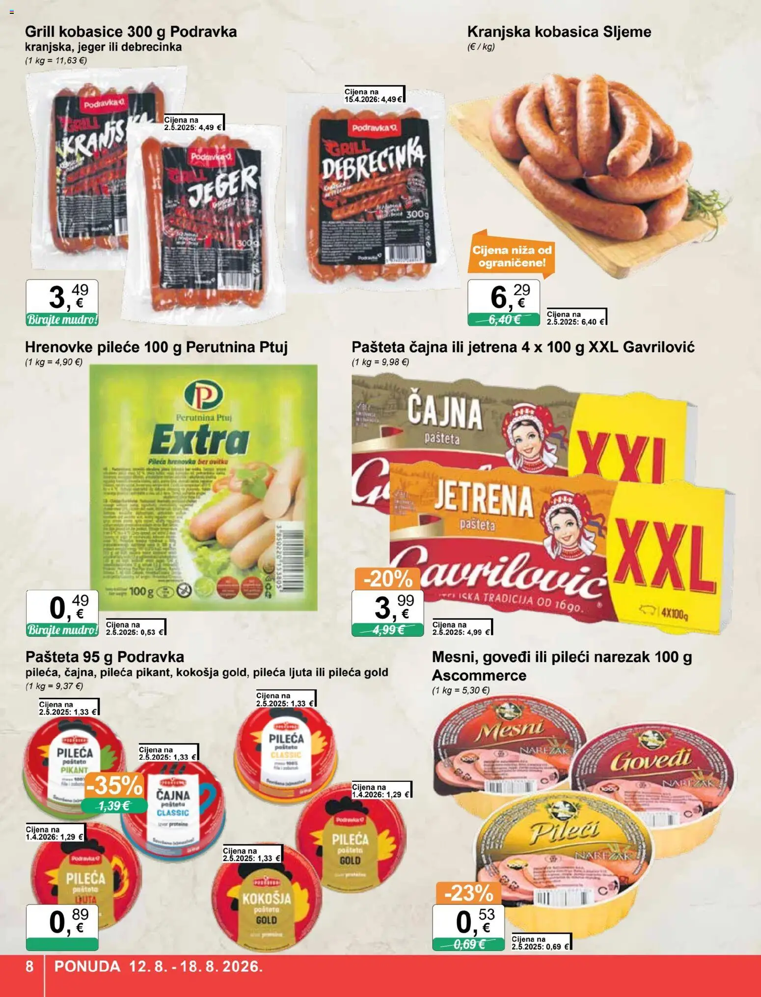 KTC katalog | vrijedi od 12.08.2026 | Stranica: 8 | Proizvodi: Jeger, Podravka, Kobasica, Perutnina Ptuj