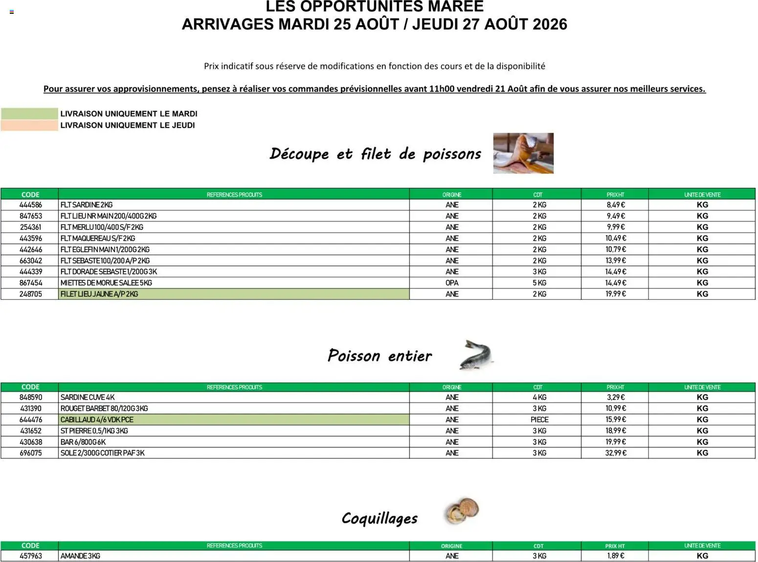 {H1} | Page: 1 | Produits: Coquillages, Amande, Poissons, Morue