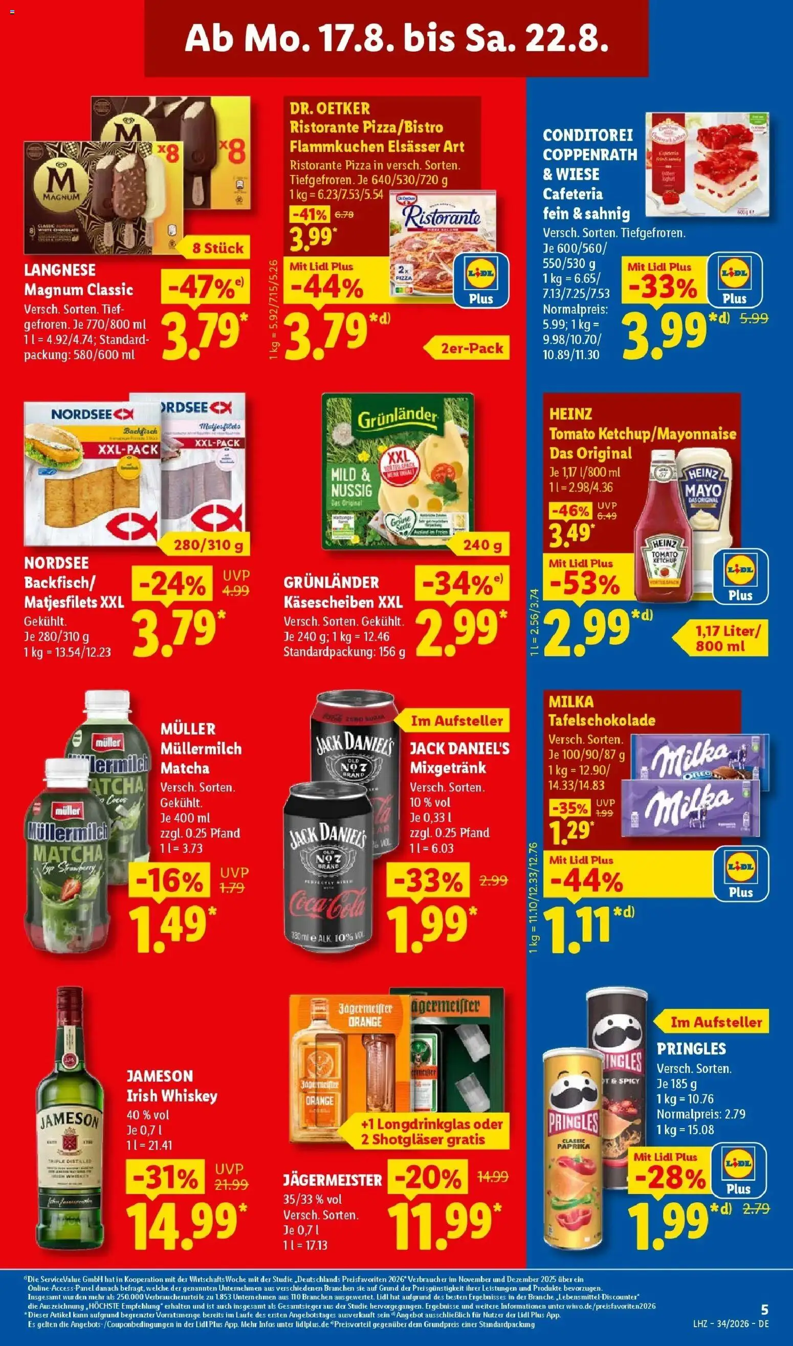 Lidl Prospekt Mühlacker (ab 17.08.2026) zum Blättern » Angebote | Seite: 13 | Produkte: Langnese, Jägermeister, Müllermilch, Whiskey