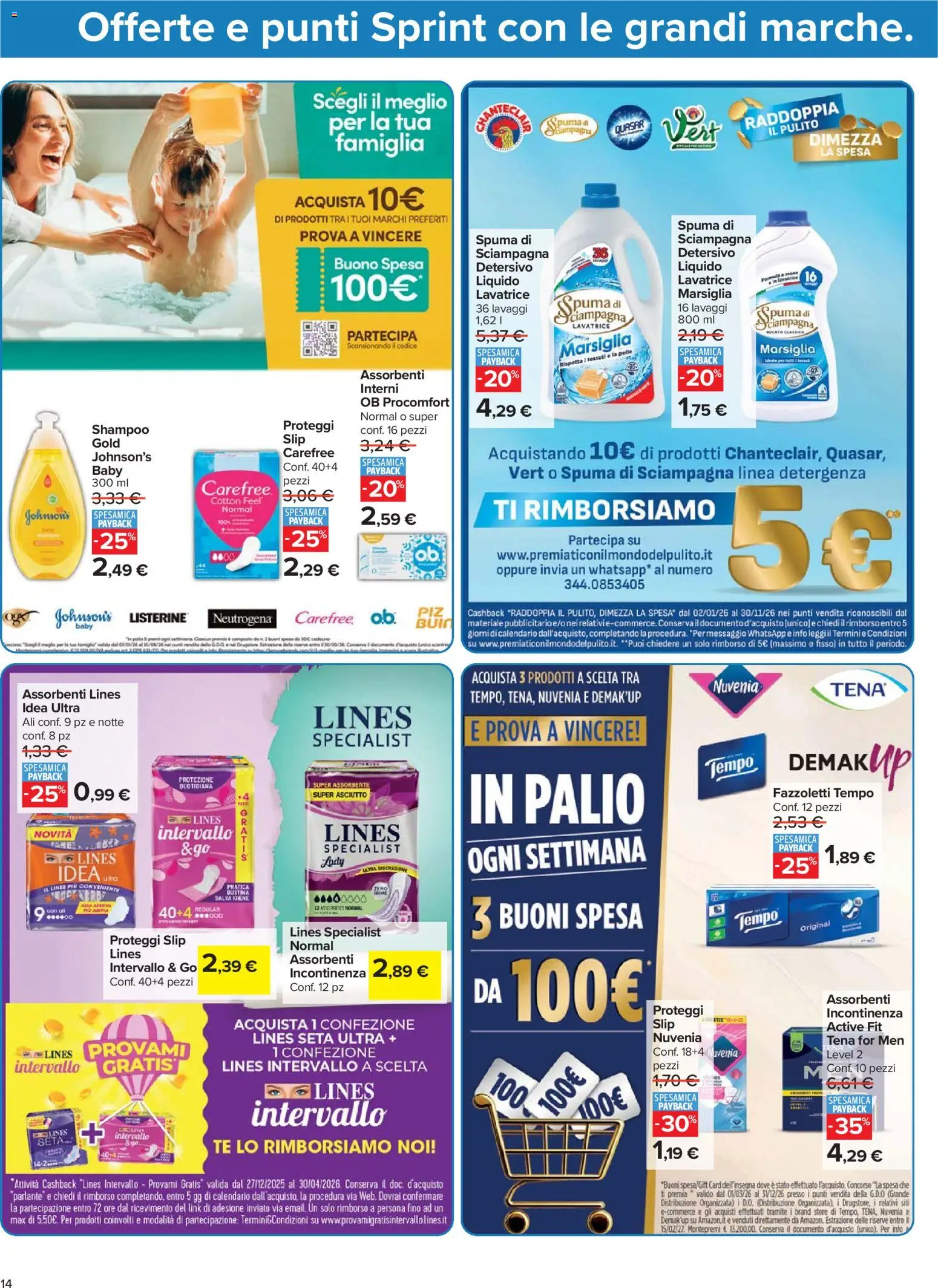 Volantino Carrefour del 07.04.2026 | Pagina: 14 | Prodotti: Shampoo, Proteggi slip, Fazzoletti, Lavatrice
