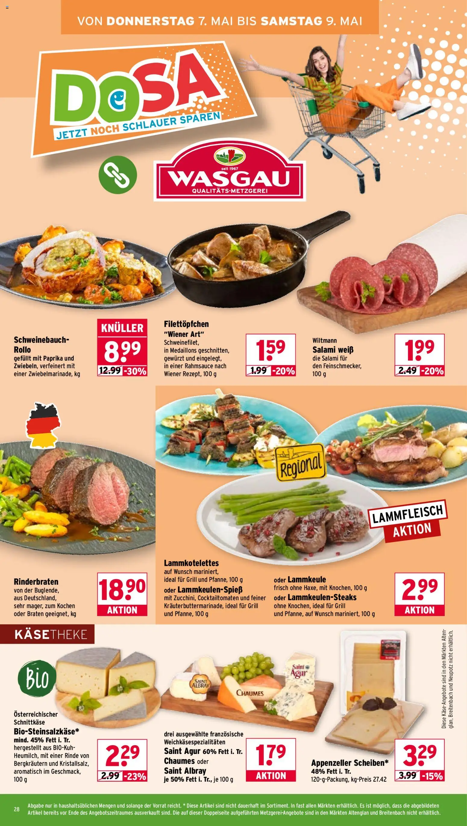 Wasgau Prospekt 	 – gültig ab 04.05.2026 | Seite: 28 | Produkte: Rinderbraten, Lammkeule, Grill, Salami