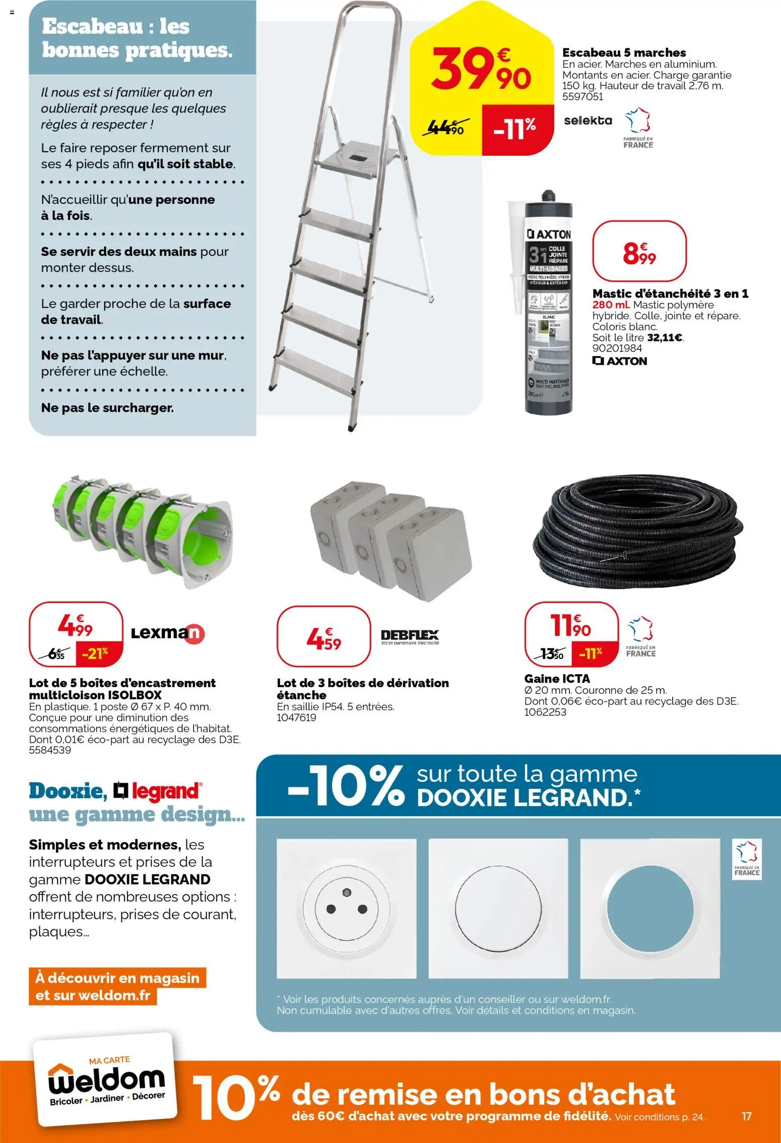 {H1} | Page: 17 | Produits: Prises, Colle, Escabeau
