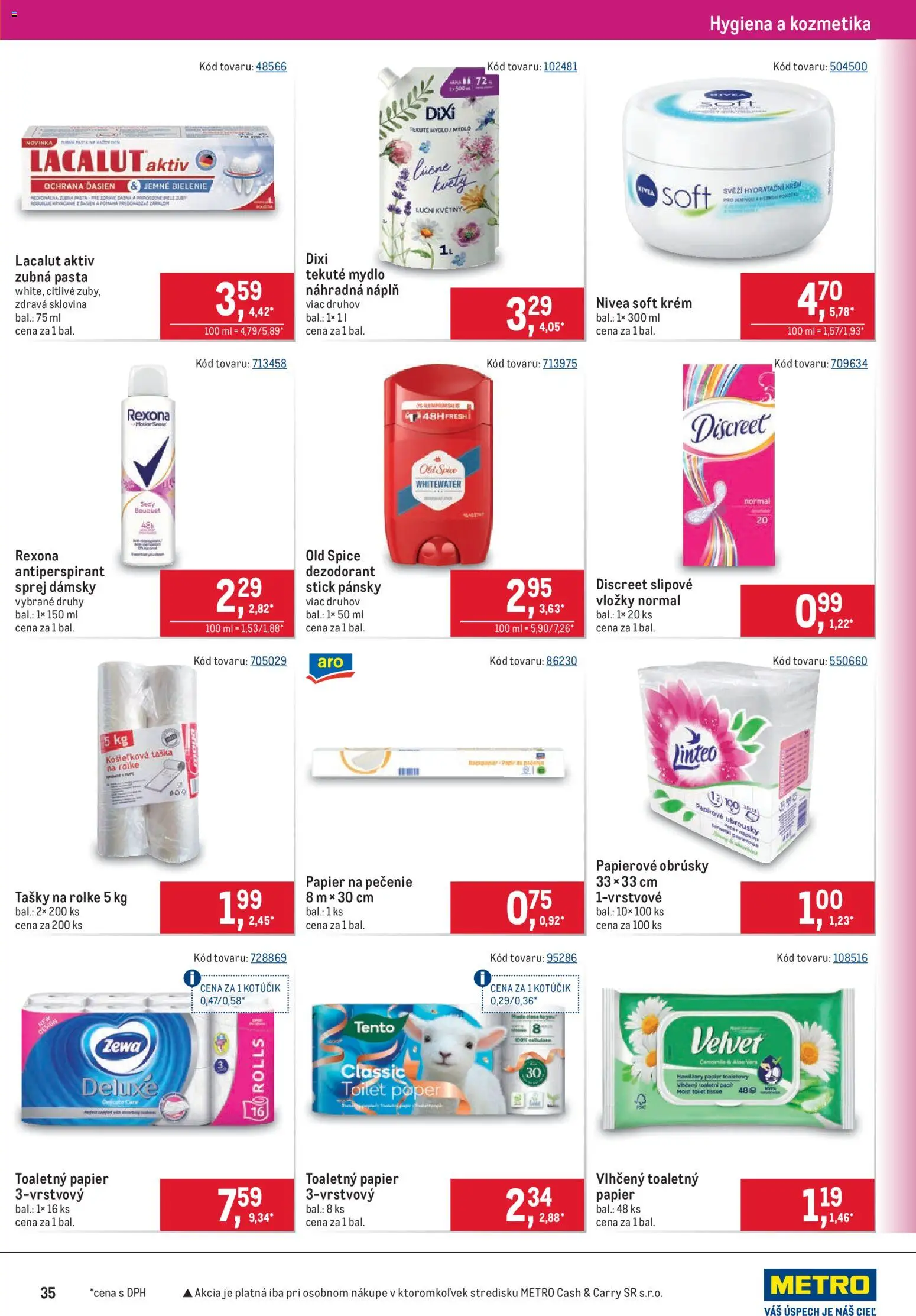 Nové Metro akcie – leták je platný od 29.07.2026 | Strana: 35 | Produkty: Nivea, Zubná pasta, Krém, Kvety