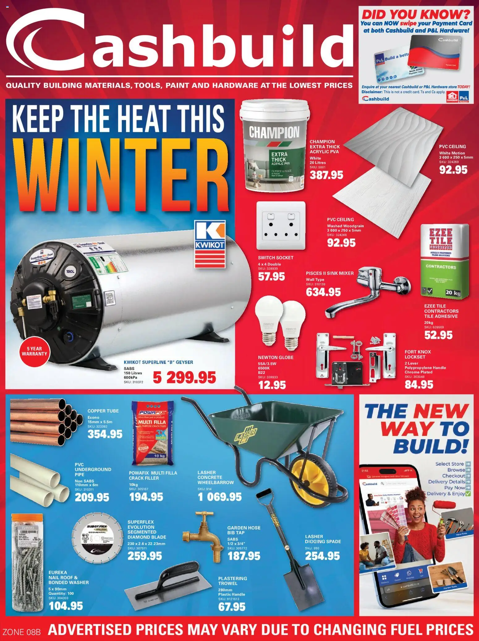 New Cashbuild catalogue – valid from 20/07/2026 | Page: 1 | Products: Paint, Tiling, Wheelbarrow, Spade