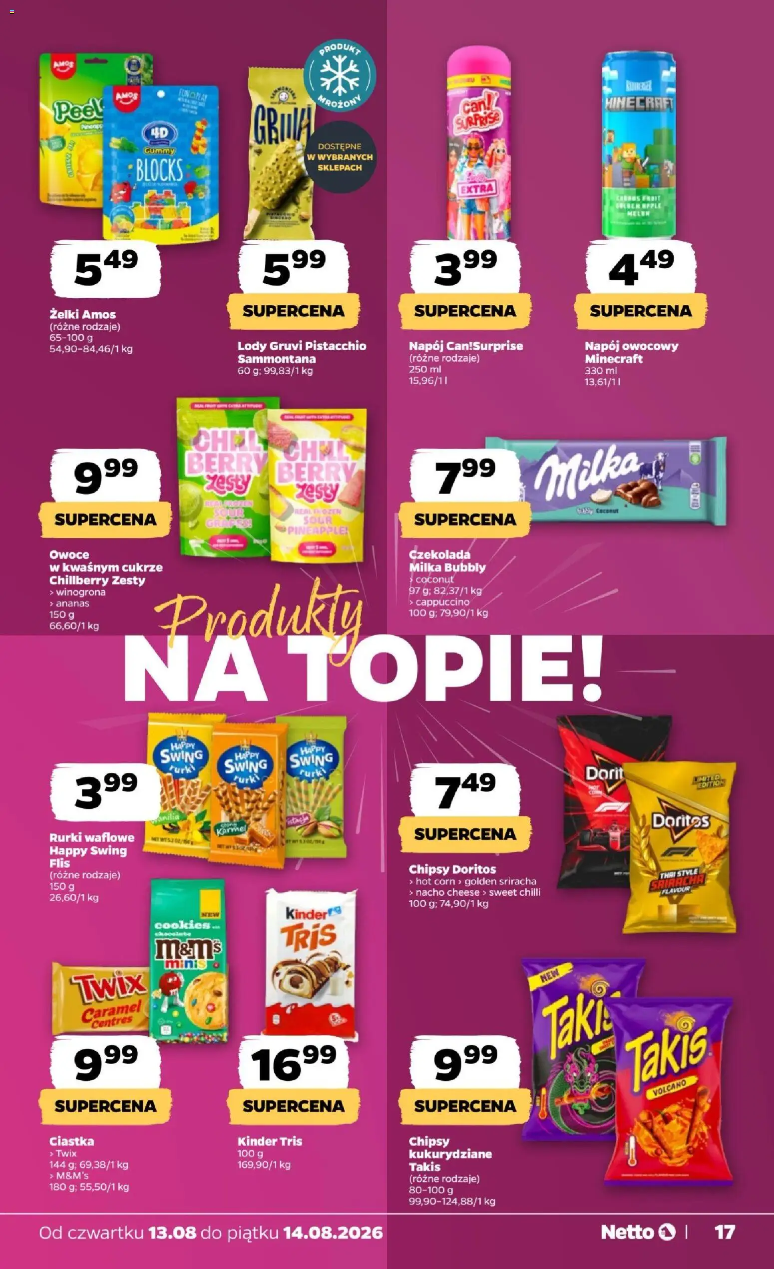 Netto gazetka od czwartku od 12.08.2026 | Strona: 17 | Produkty: Chipsy, M&M's, Cappuccino, Żelki