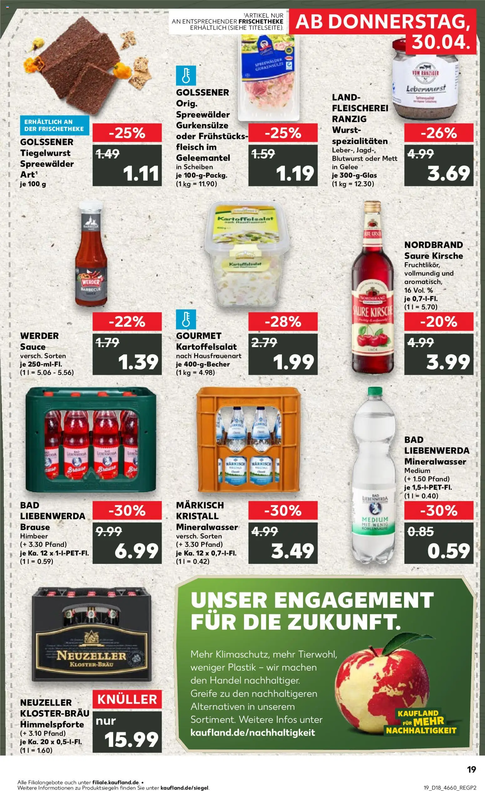 Kaufland Prospekt Frankfurt (Oder)	 – gültig ab 30.04.2026 | Seite: 19 | Produkte: Bad, Mineralwasser, Wurst, Fleisch