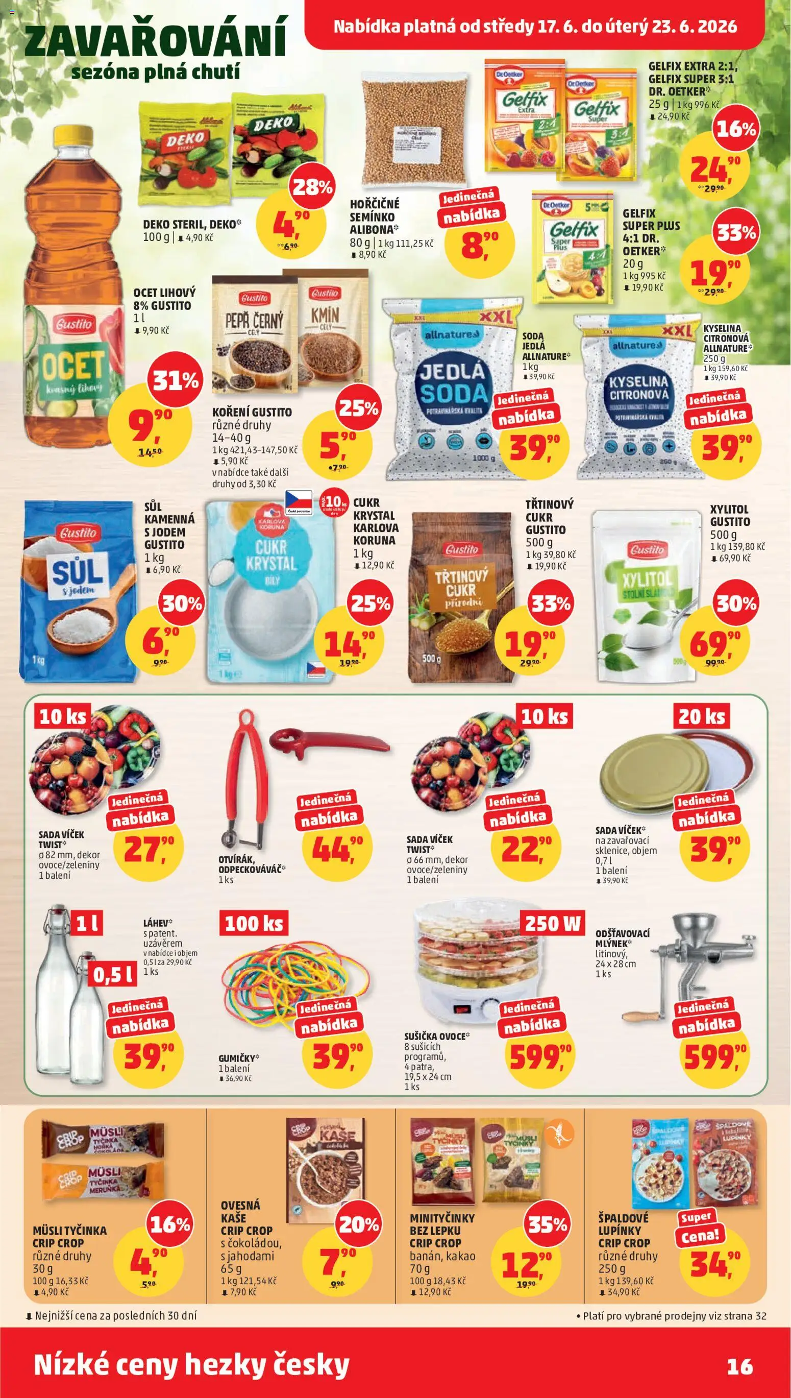 Penny Market leták od 17.06.2026 | Strana: 16 | Produkty: Ocet, Kyselina citronová, Sušička, Gelfix Extra