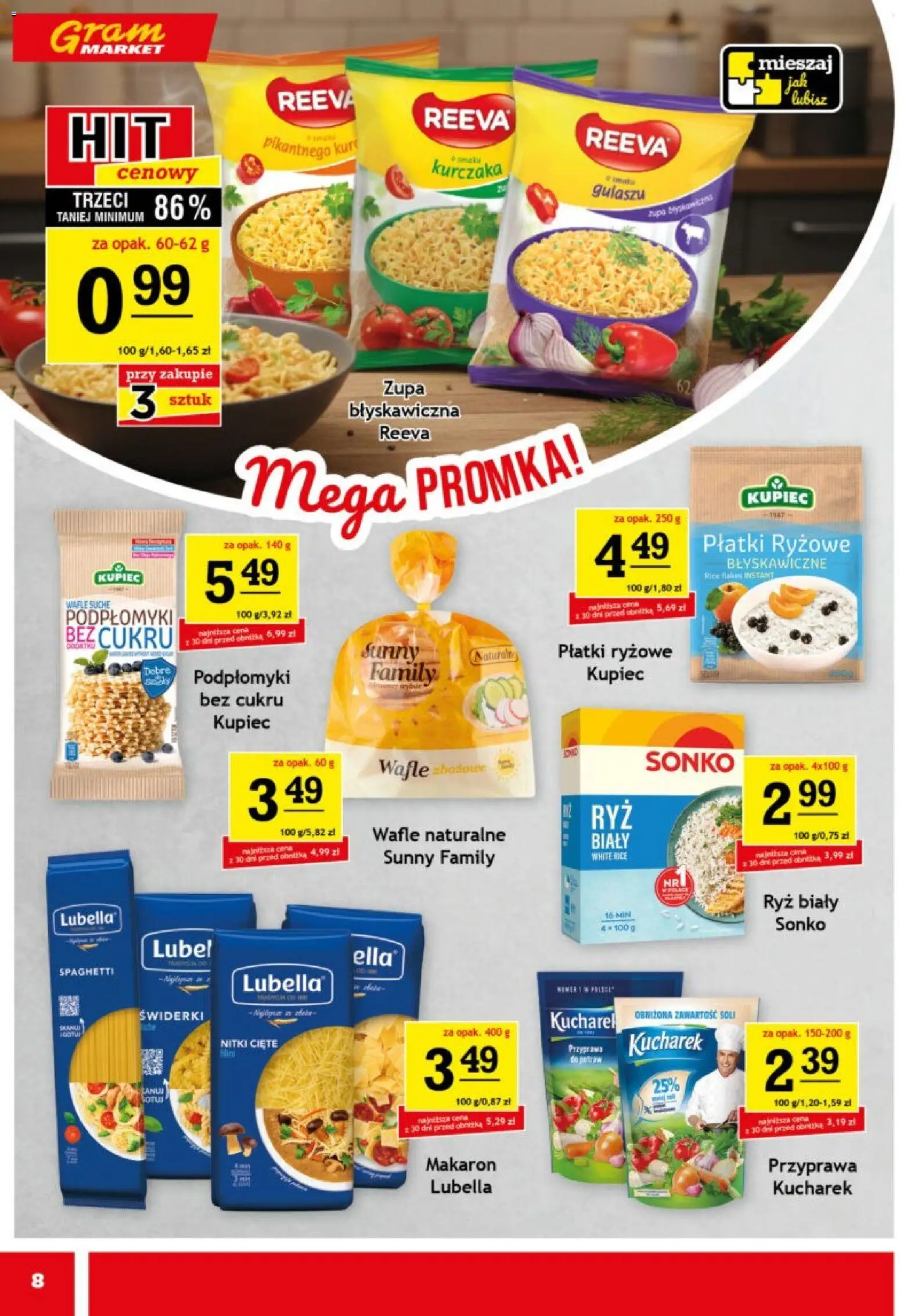 Gram Market gazetka od 29.07.2026 | Strona: 8 | Produkty: Wafle, Ryż, Płatki, Makaron